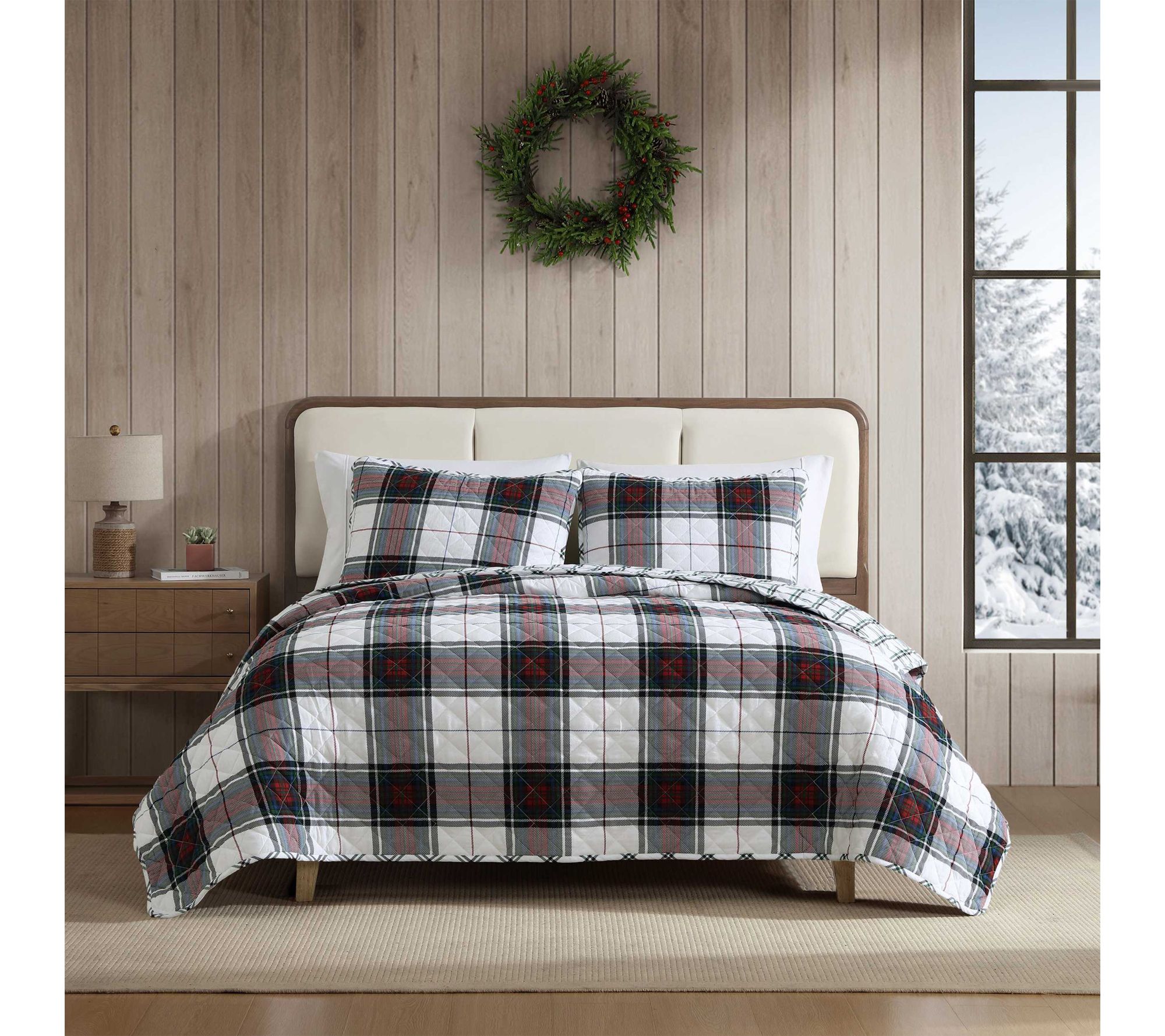 Eddie Bauer Holiday Plaid Green Flannel F/Q Quilt Set