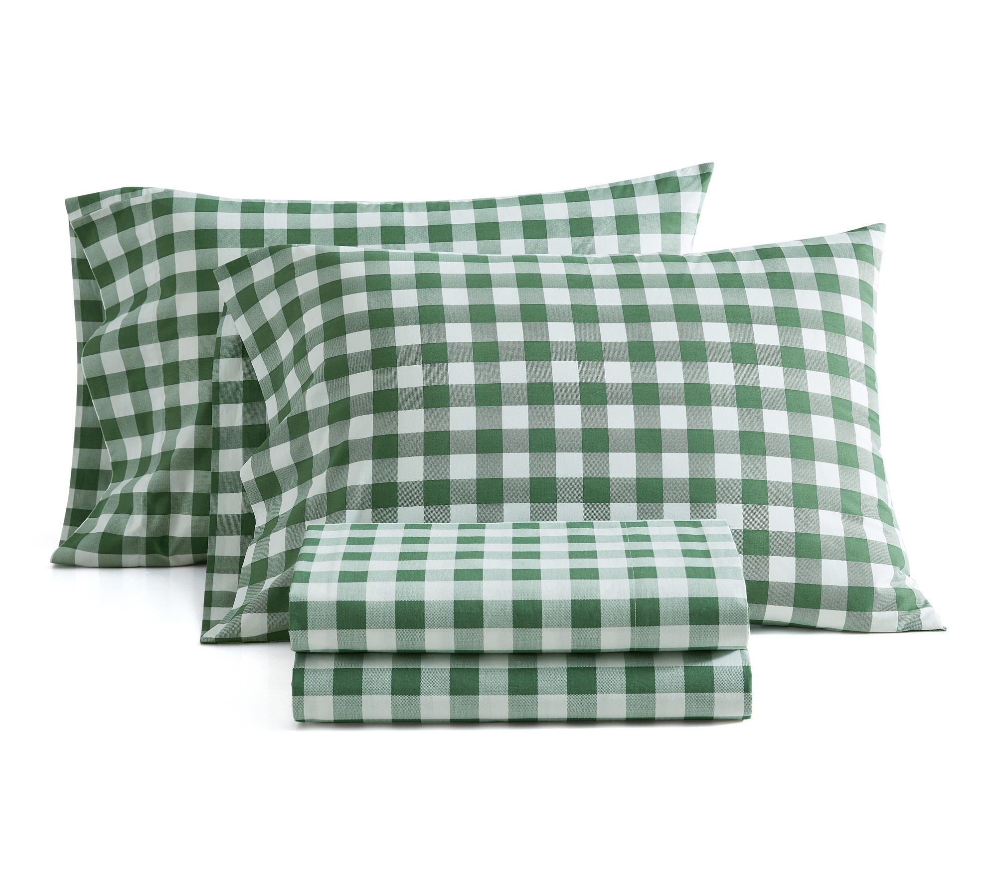 Martha Stewart Madison Gingham Green Cotton Quen Sheet Set