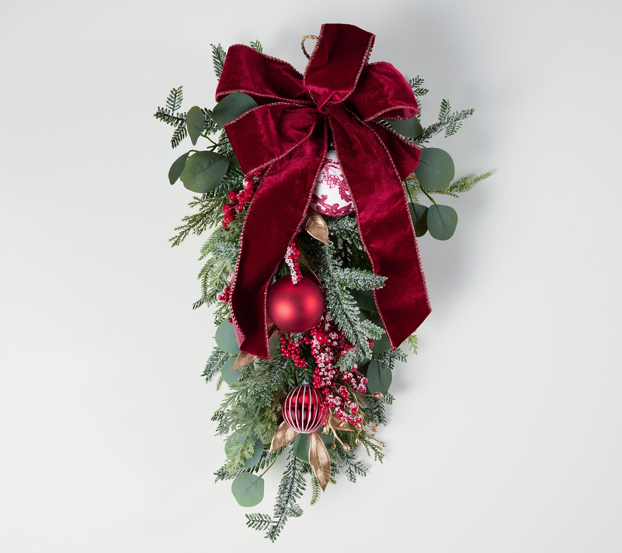 25" Toile Ornament and Greenery Teardrop w/ Bow by Valerie