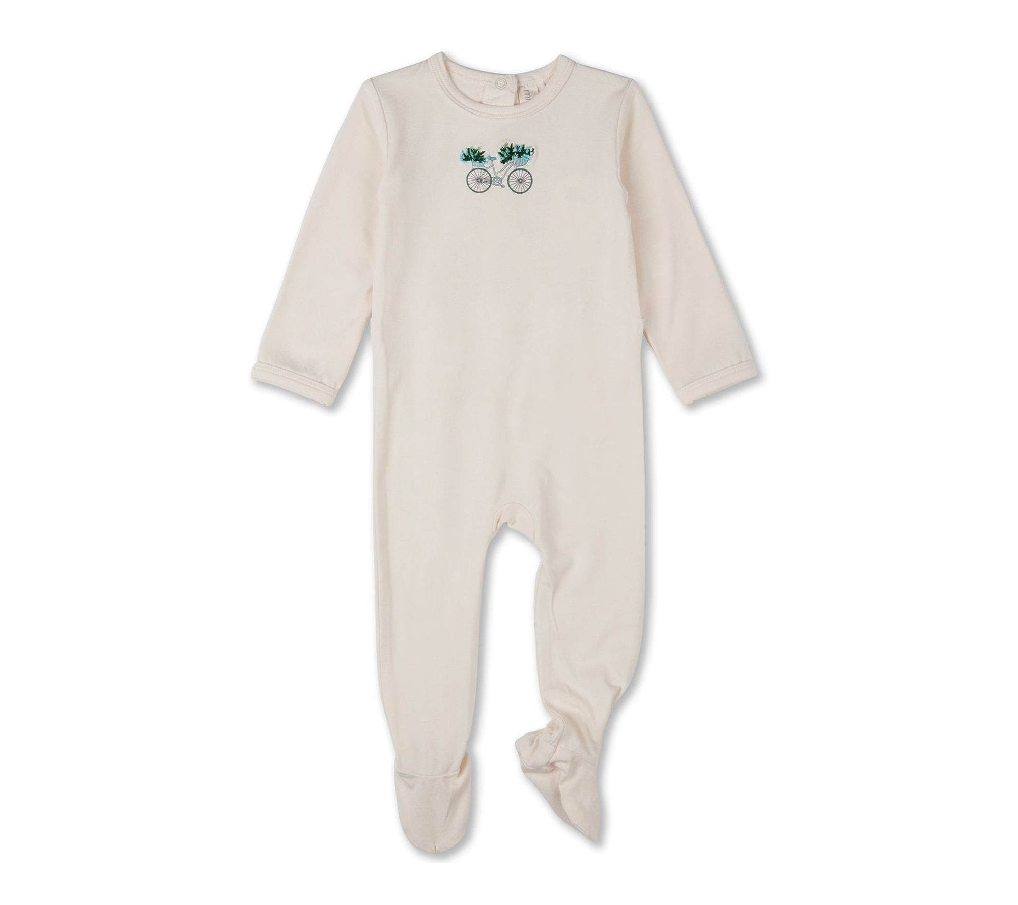 MiniMoi Baby Bicycle Basket of Blooms Embroidered Footie