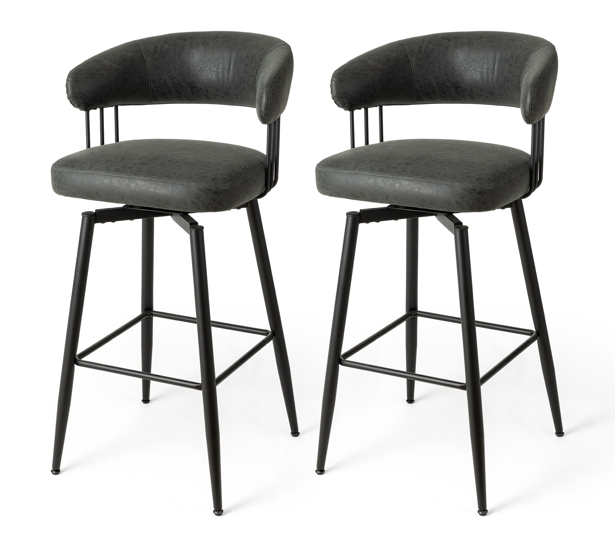 Glitzhome S/2 Modern Slate Black Leatherette Swivel Bar Stool