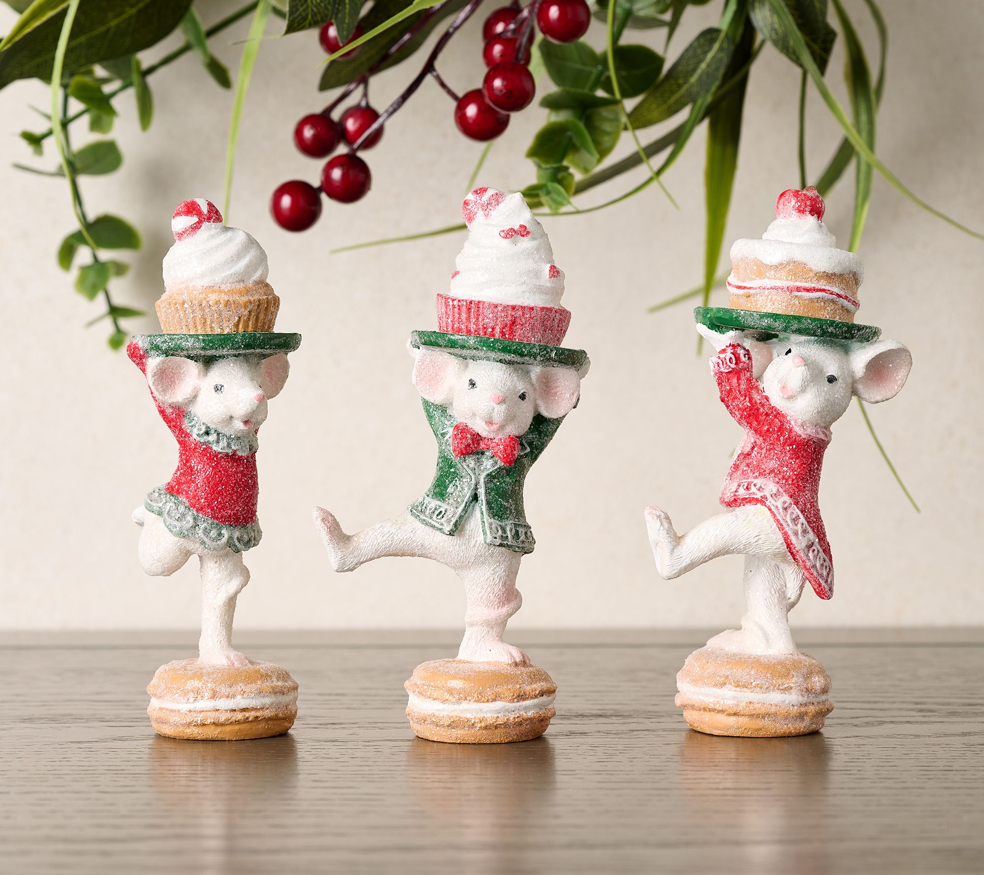 "As Is" Set of 3 Sugared Mice w/ Sweet Treats by Valerie