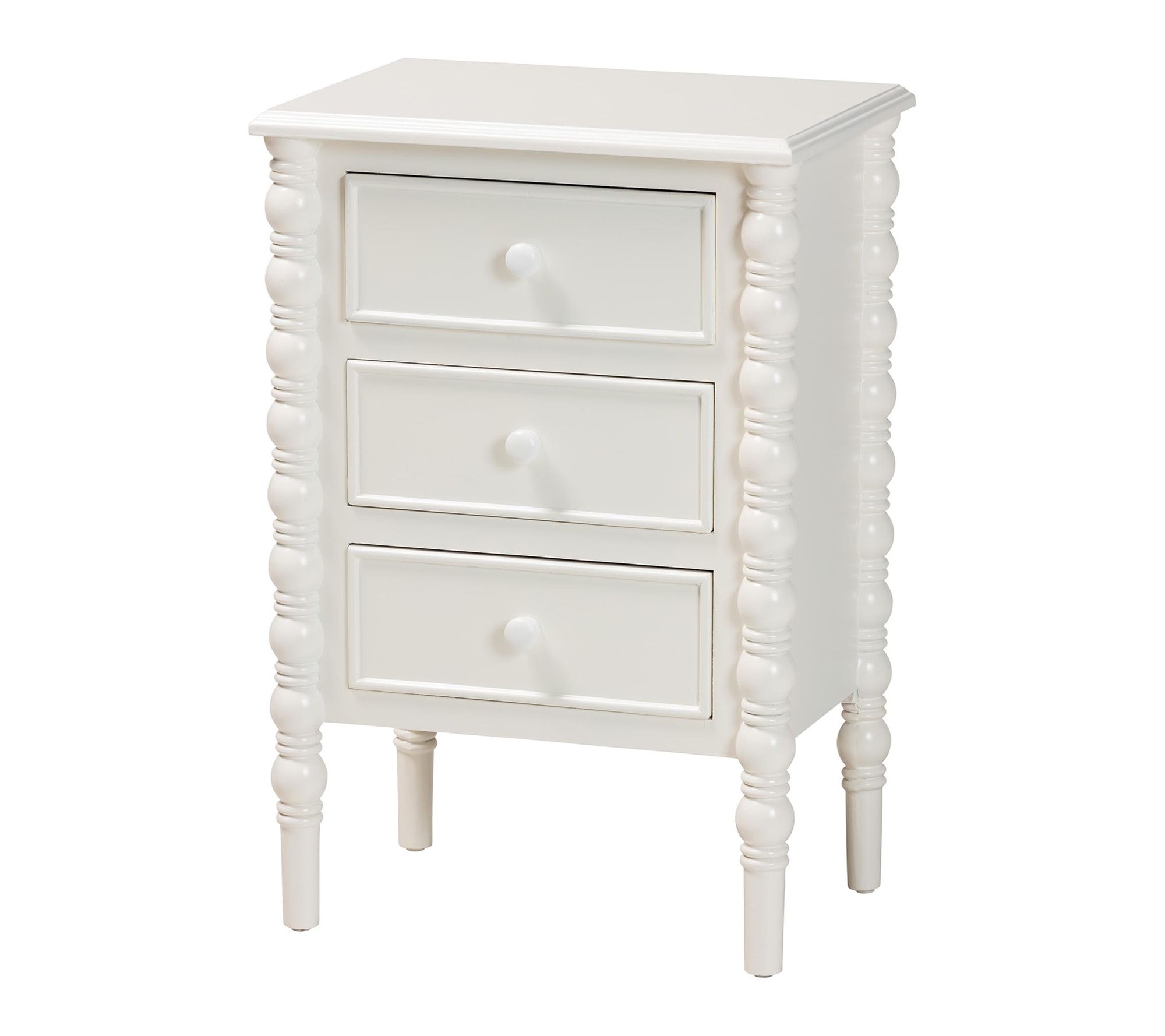 Baxton Studio Malinda Wood 3-Drawer Spindle Legs End Table