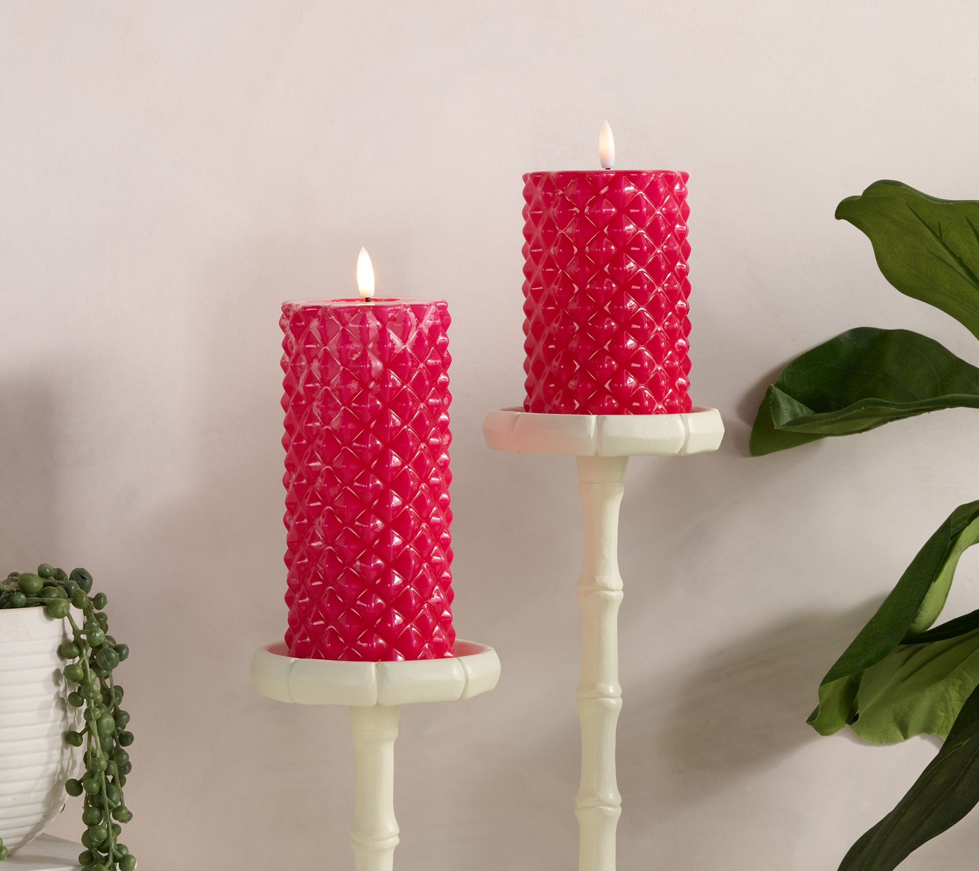 "As Is" S/2 High Glass Diamond Texture Flameless Candles by Kim