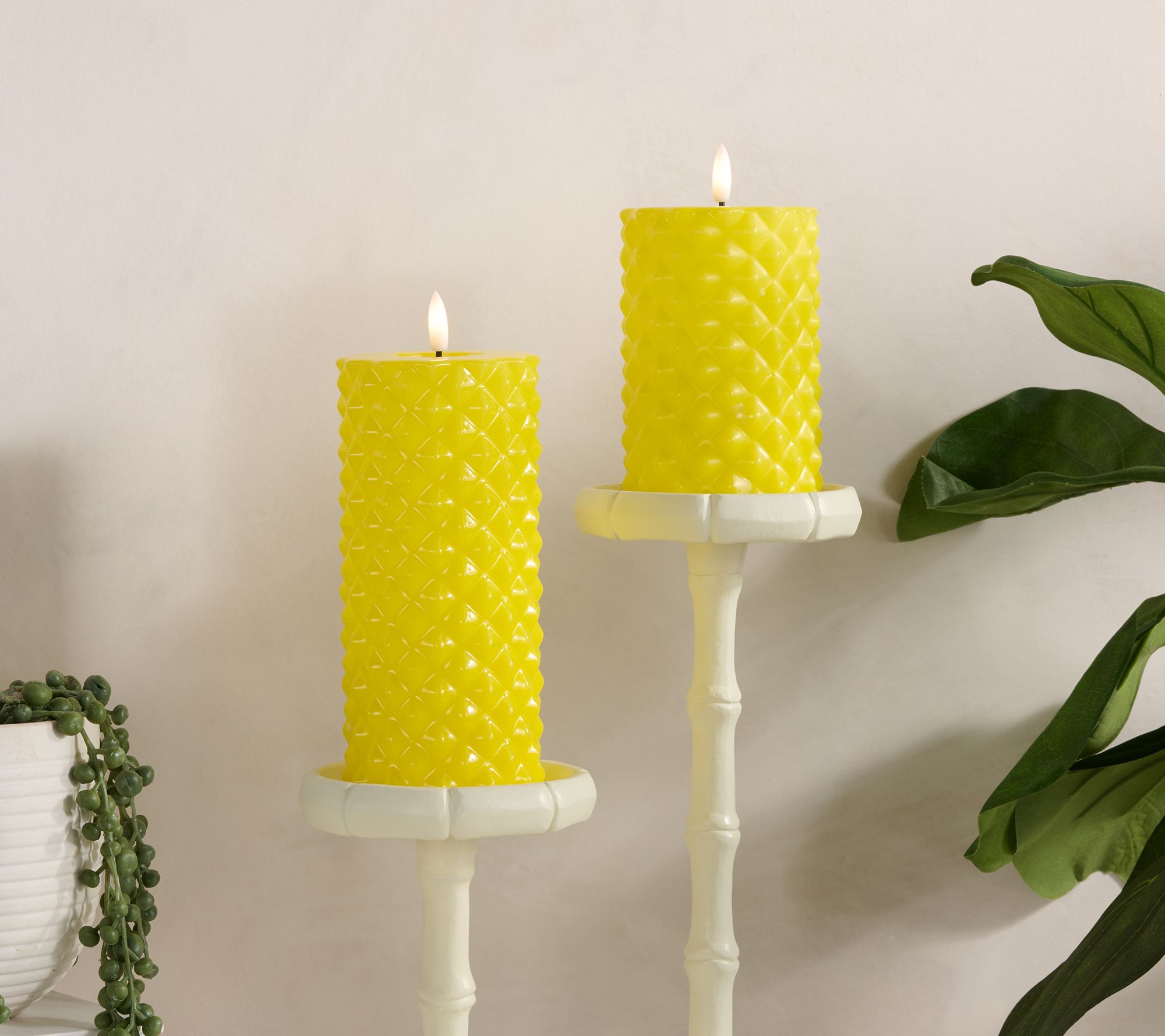 "As Is" S/2 High Glass Diamond Texture Flameless Candles by Kim