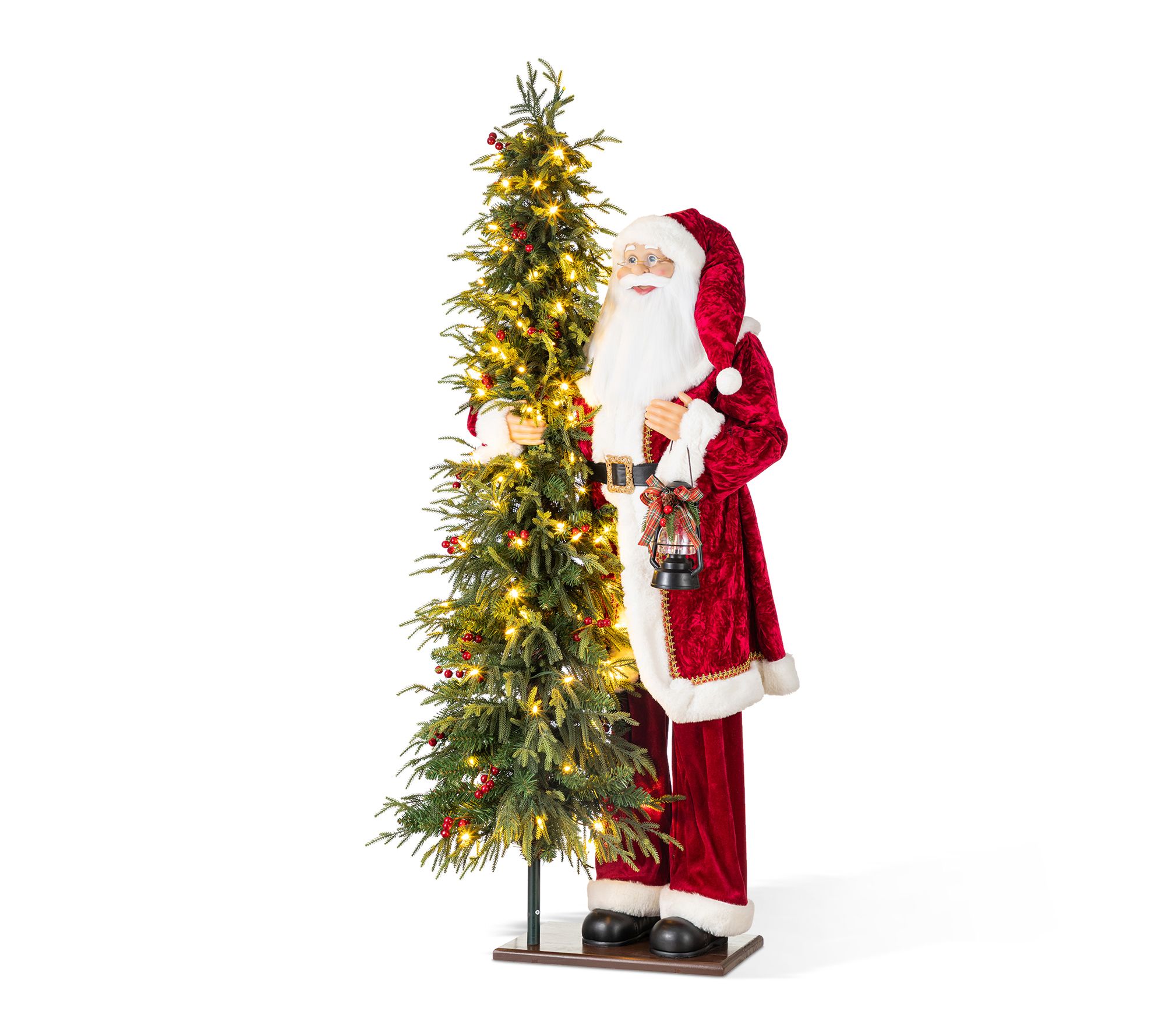 Glitzhome 4ft Christmas Santa with 5ft Lighted Christmas Tree