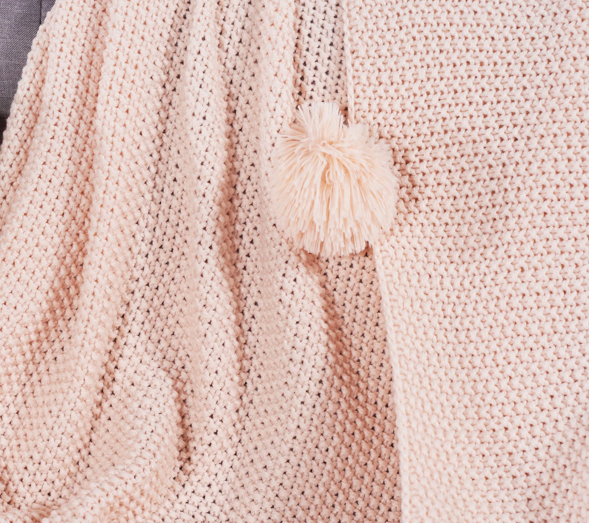 Peace Love World 60" x 70" Seed Stitch Throw with Pompoms