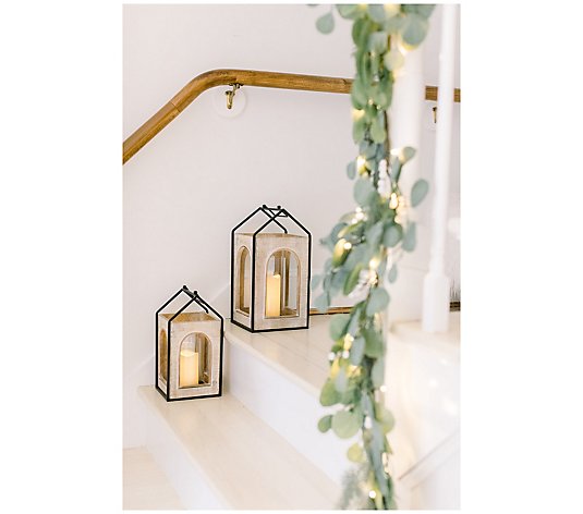 Set of 2 Wood and Iron Lanterns with Candles by Lauren McBride