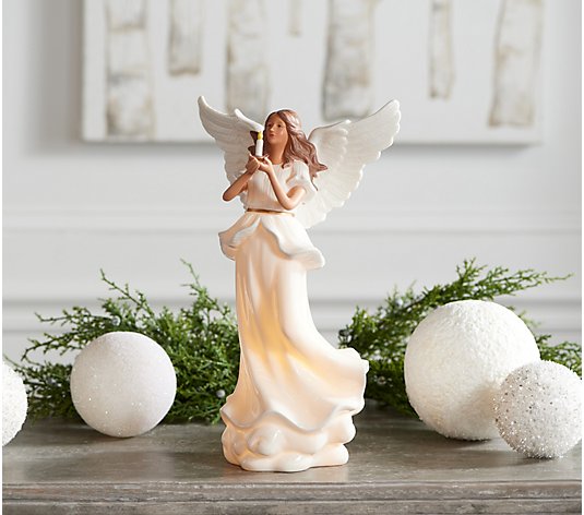 13" Illuminated Porcelain Angel Holding Candle by Valerie