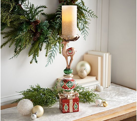 Kringle Express 16" Resin Reindeer Candle Pillar with LED Candle