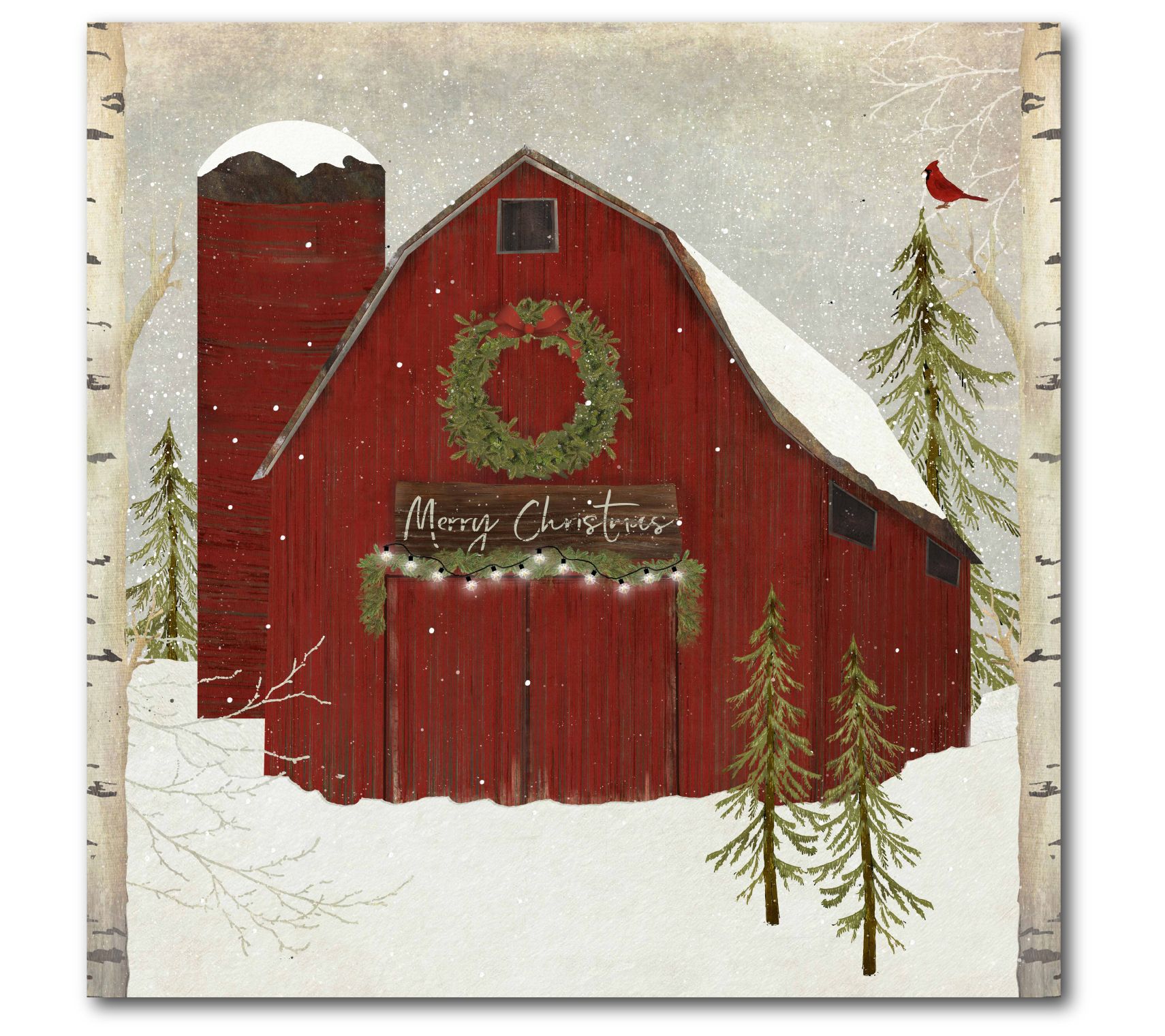 Courtside Market Christmas Red Barn 24x36 Canvas Wall Art