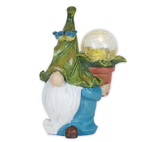 Zingz & Thingz Gnome With Flower Pot Solar Stat ue