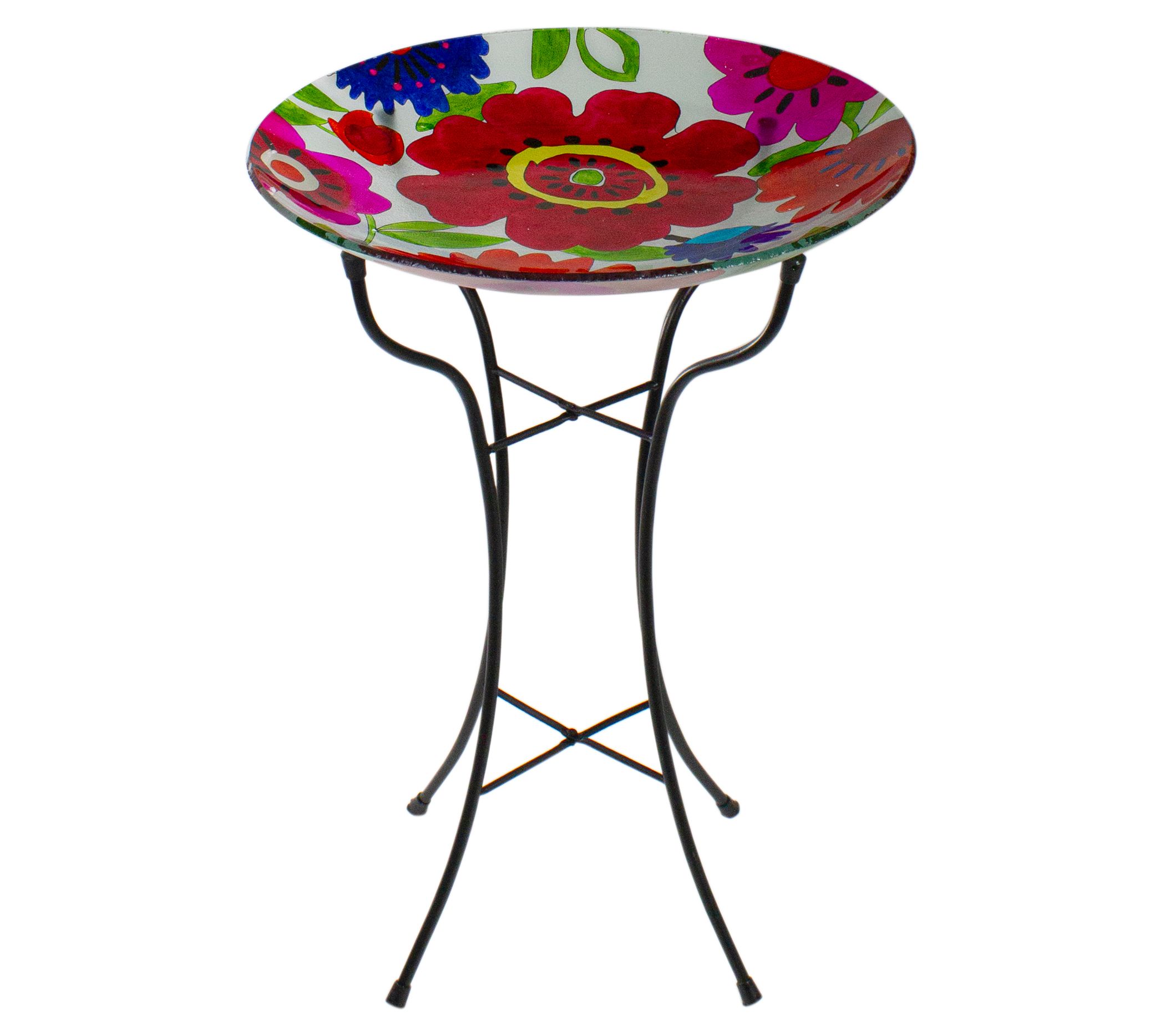 Northlight 18" Red & Blue Summer Flowers Painted Birdbath