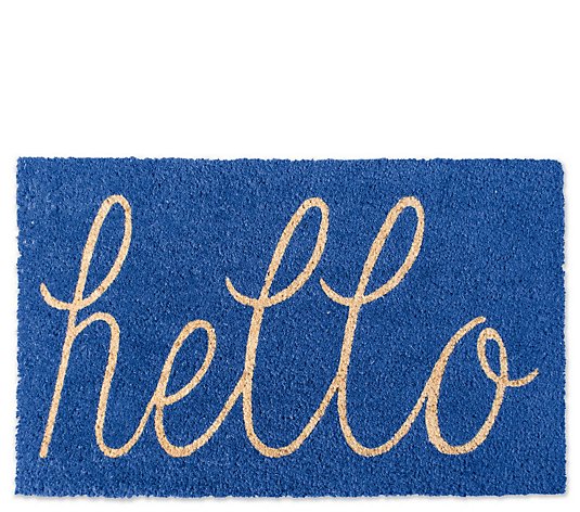 Blue Hello Natural Coir Doormat with Nonslip Back