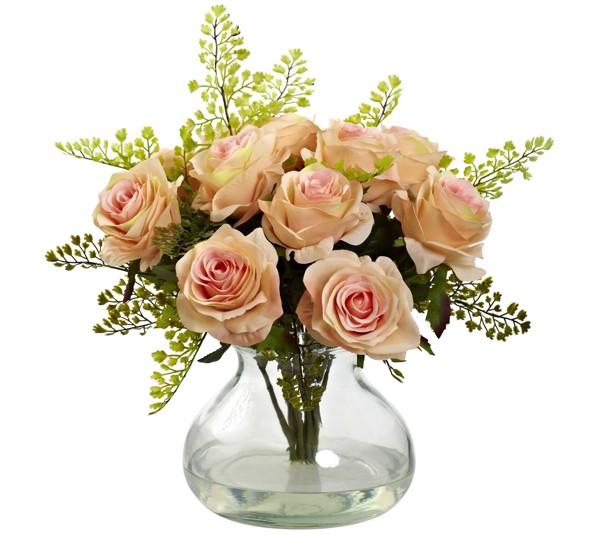 Rose & Maiden Hair Arrangement w/Vase by NearlyNatural