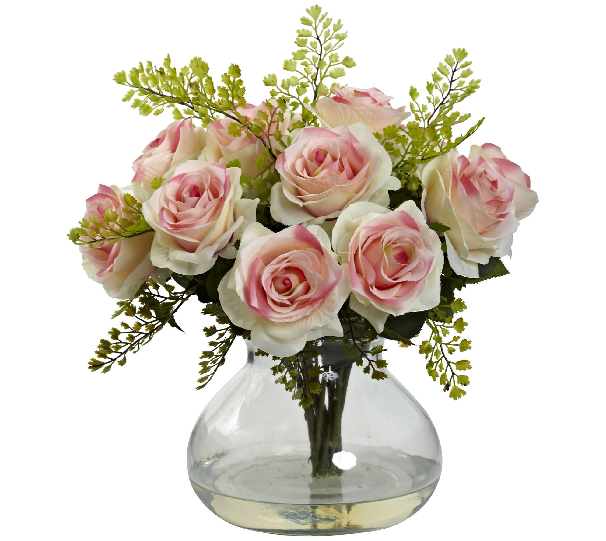 Rose & Maiden Hair Arrangement w/Vase by NearlyNatural