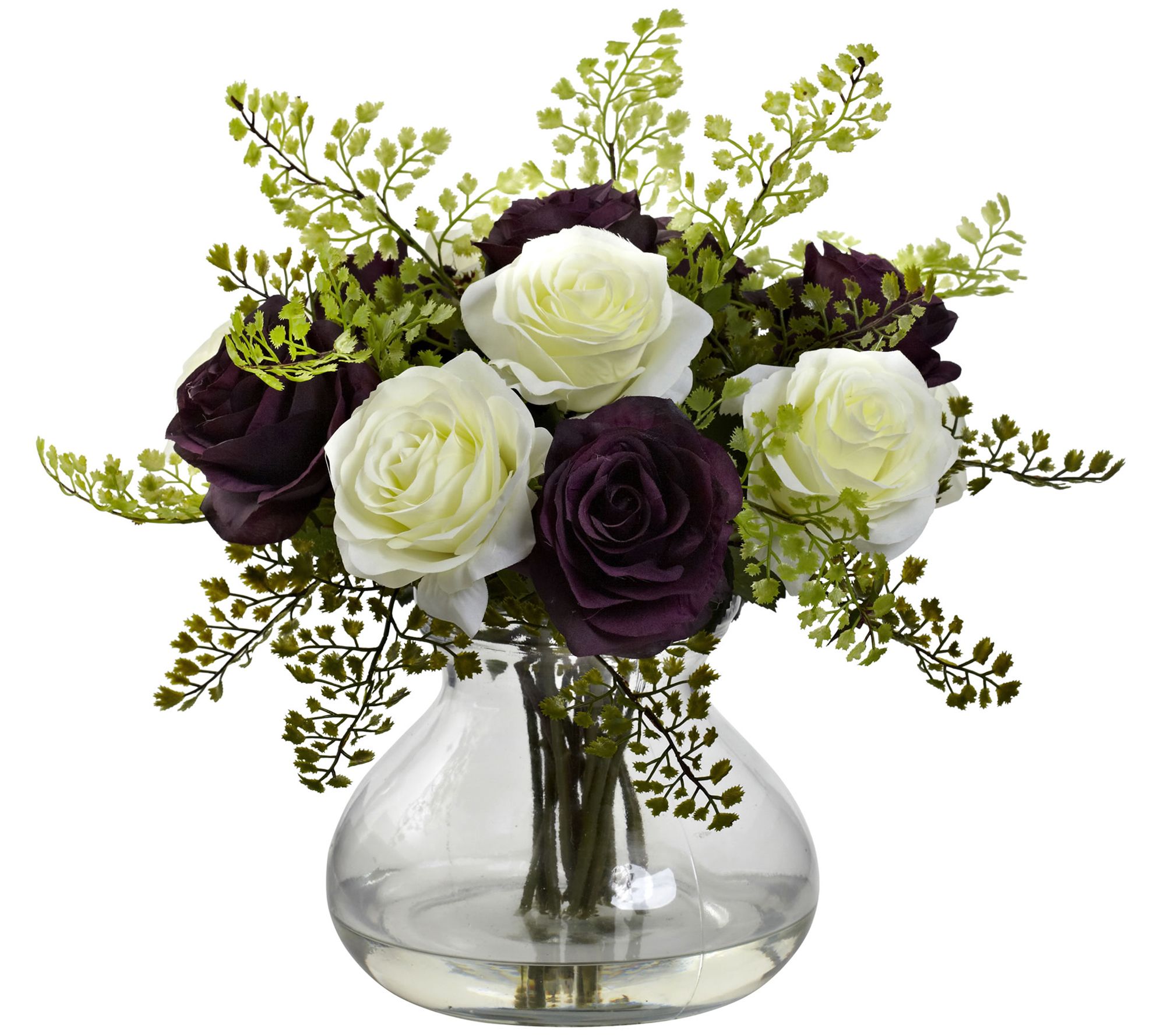 Rose & Maiden Hair Arrangement w/Vase by NearlyNatural