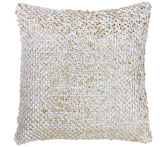 Saro Lifestyle Brushed Metallic Pompom Cotton Throw Pillow