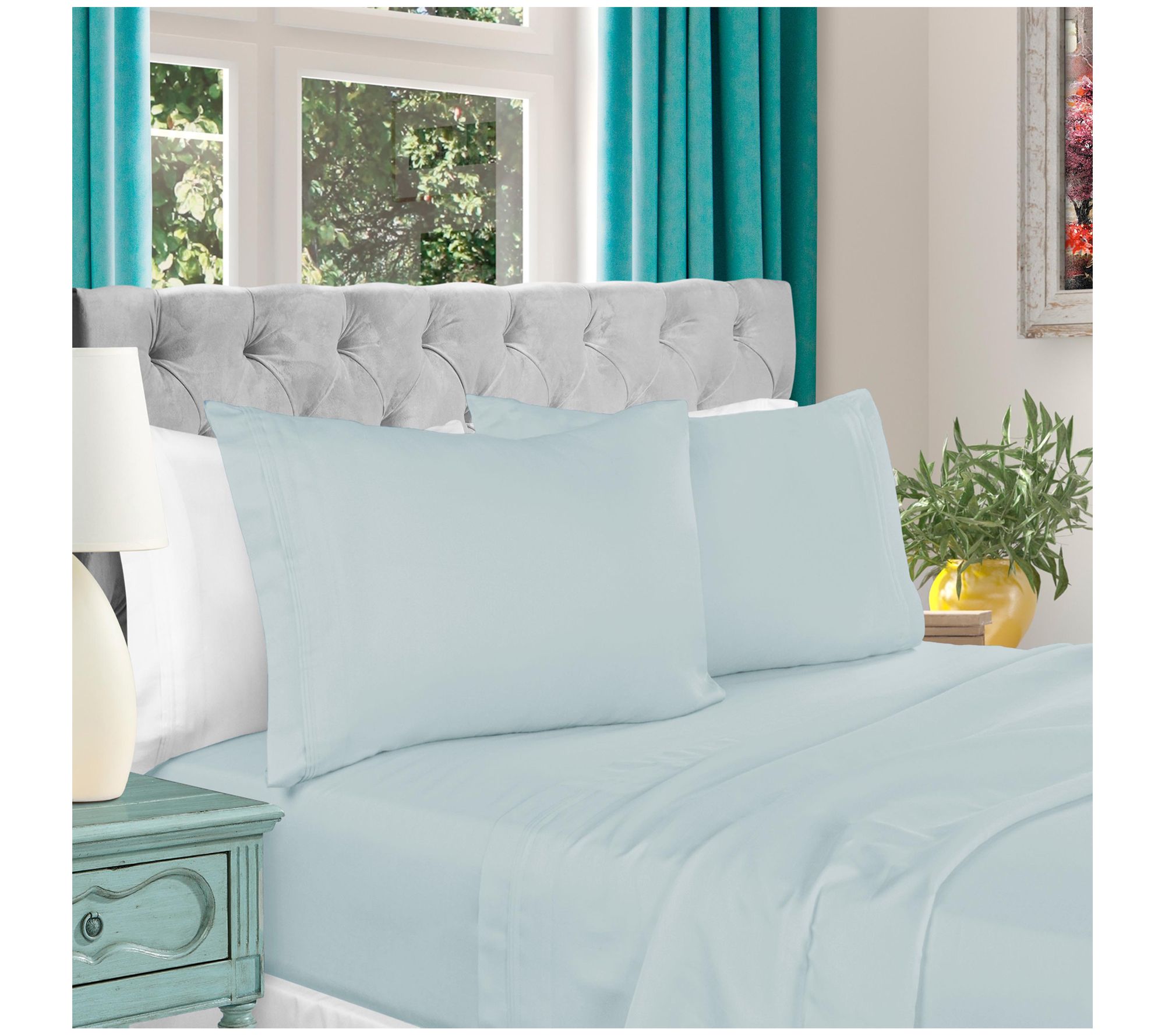 Complete Bedding Set Blue Solid Choose Sizes 1000 Thread Count Egyptian Cotton 