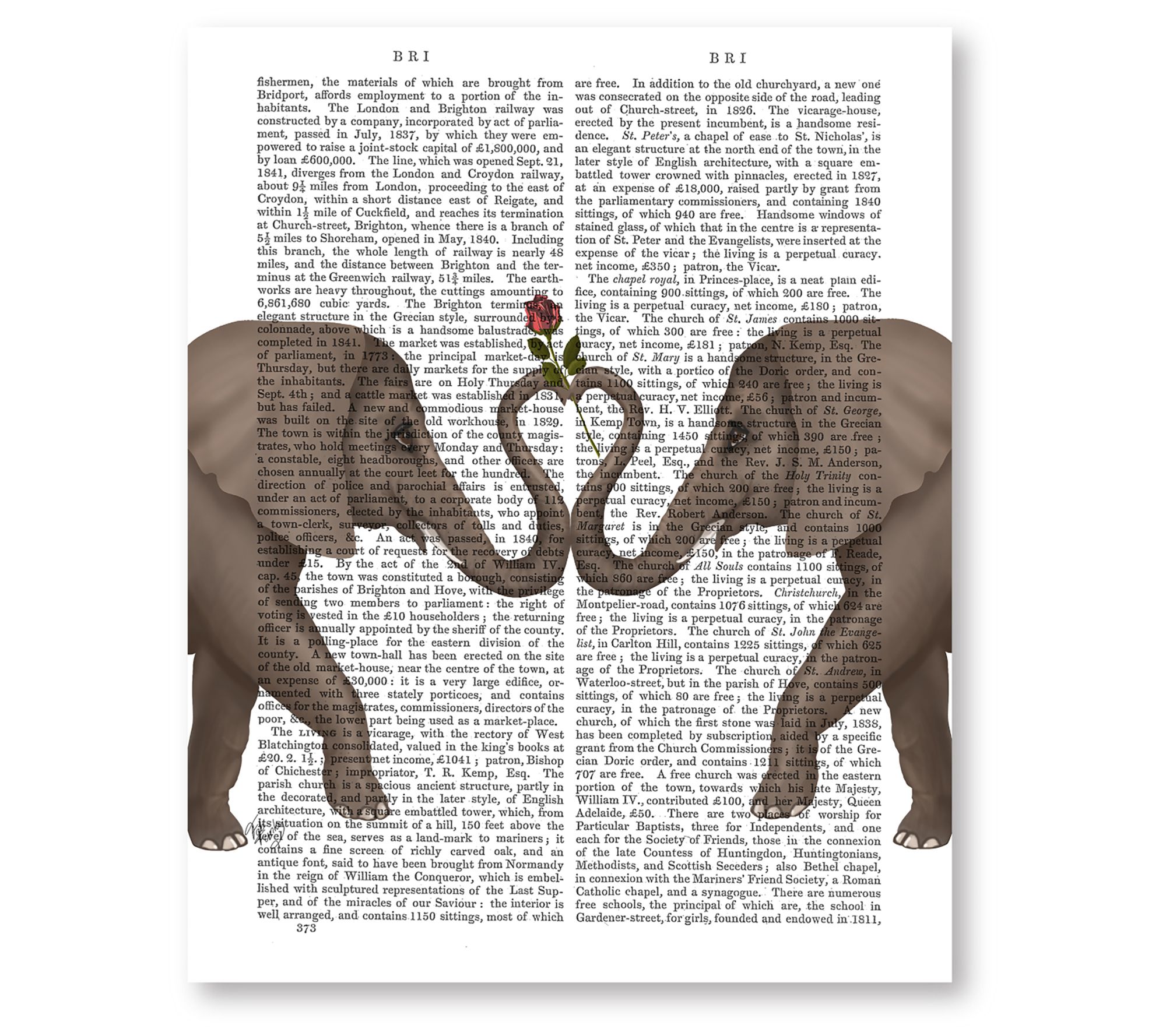 Courtside Market Elephants Heart and Rose 16x20Canvas