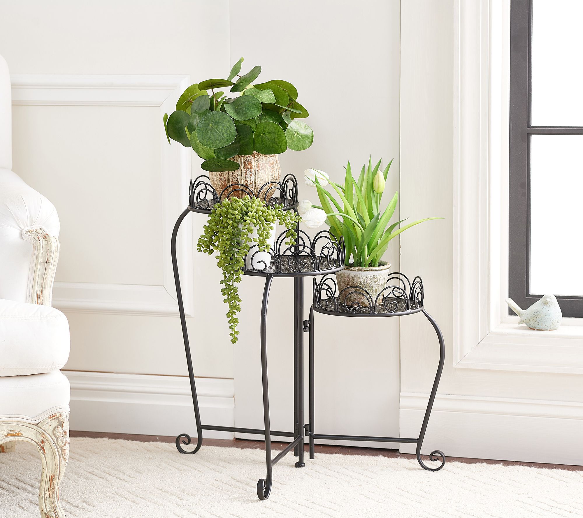 Plow & Hearth Two-Shelf Cast Iron Plant Stand with Birds