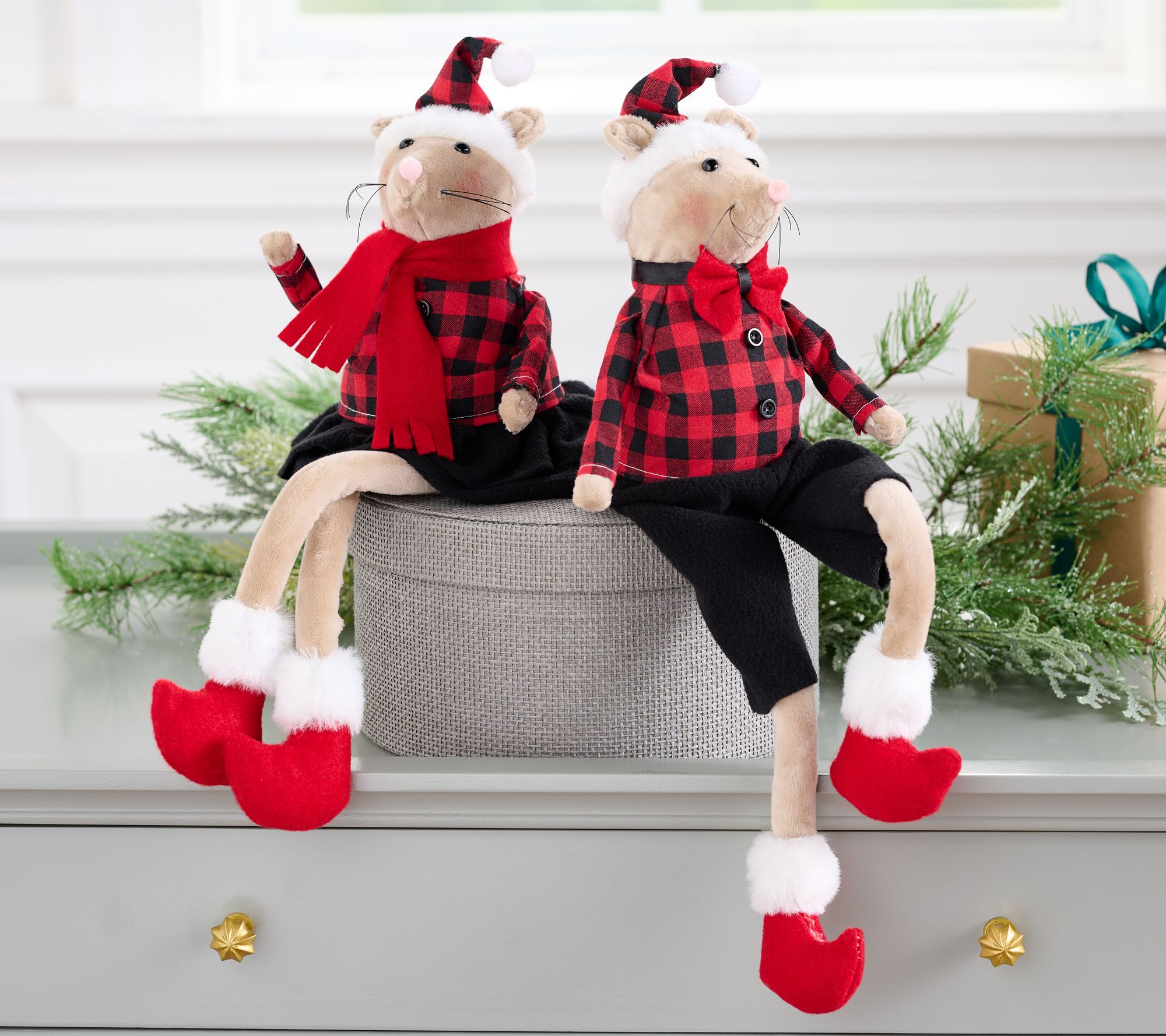 Set of 2 Posable Fabric Christmas Mice by Valerie