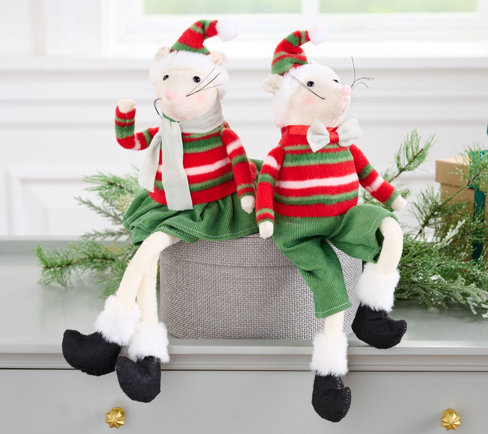 Set of 2 Posable Fabric Christmas Mice by Valerie