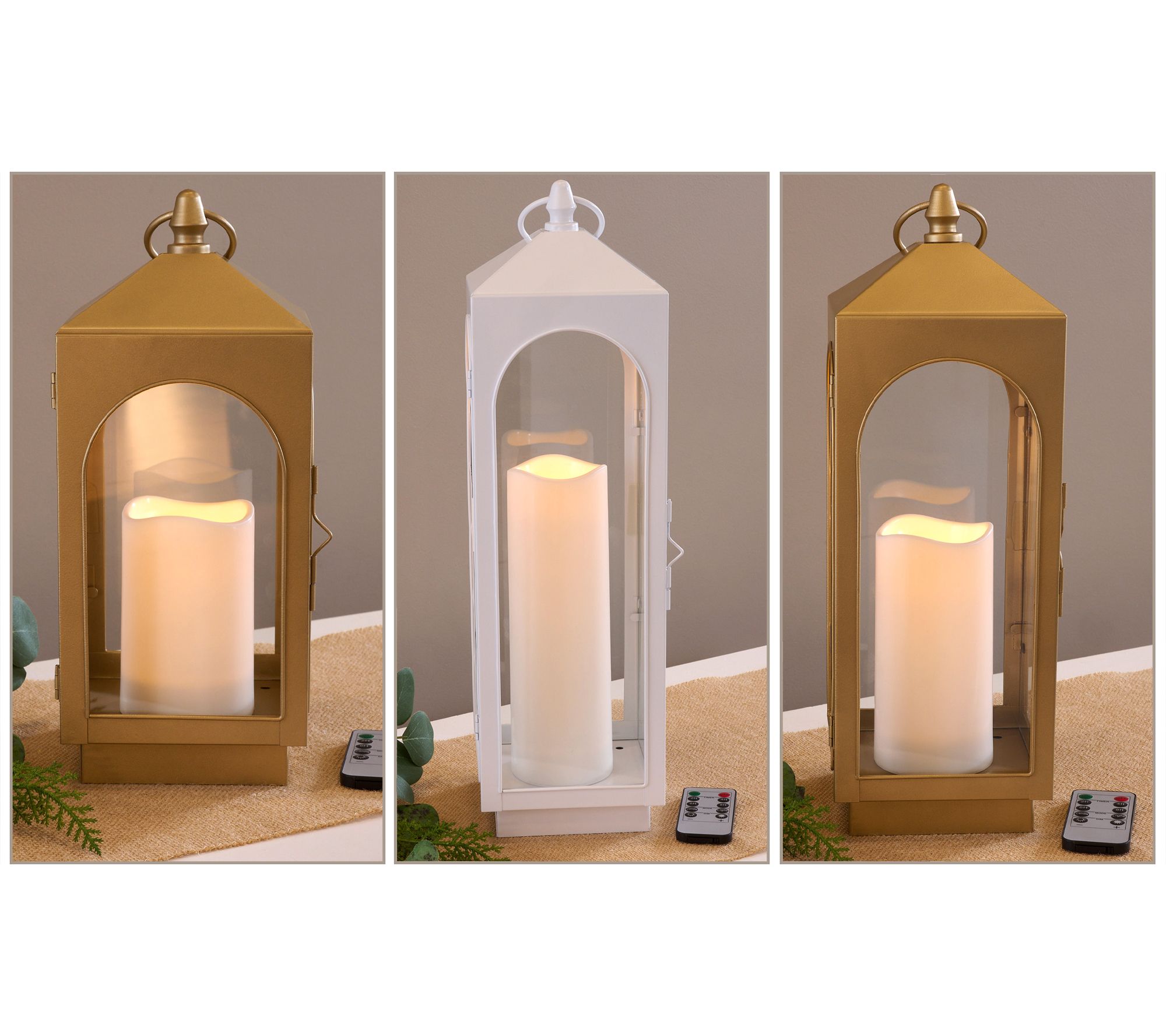 As Is Home Reflections 4Pc Indoor/Outdoor Metal Lanterns with Lit Pillar 