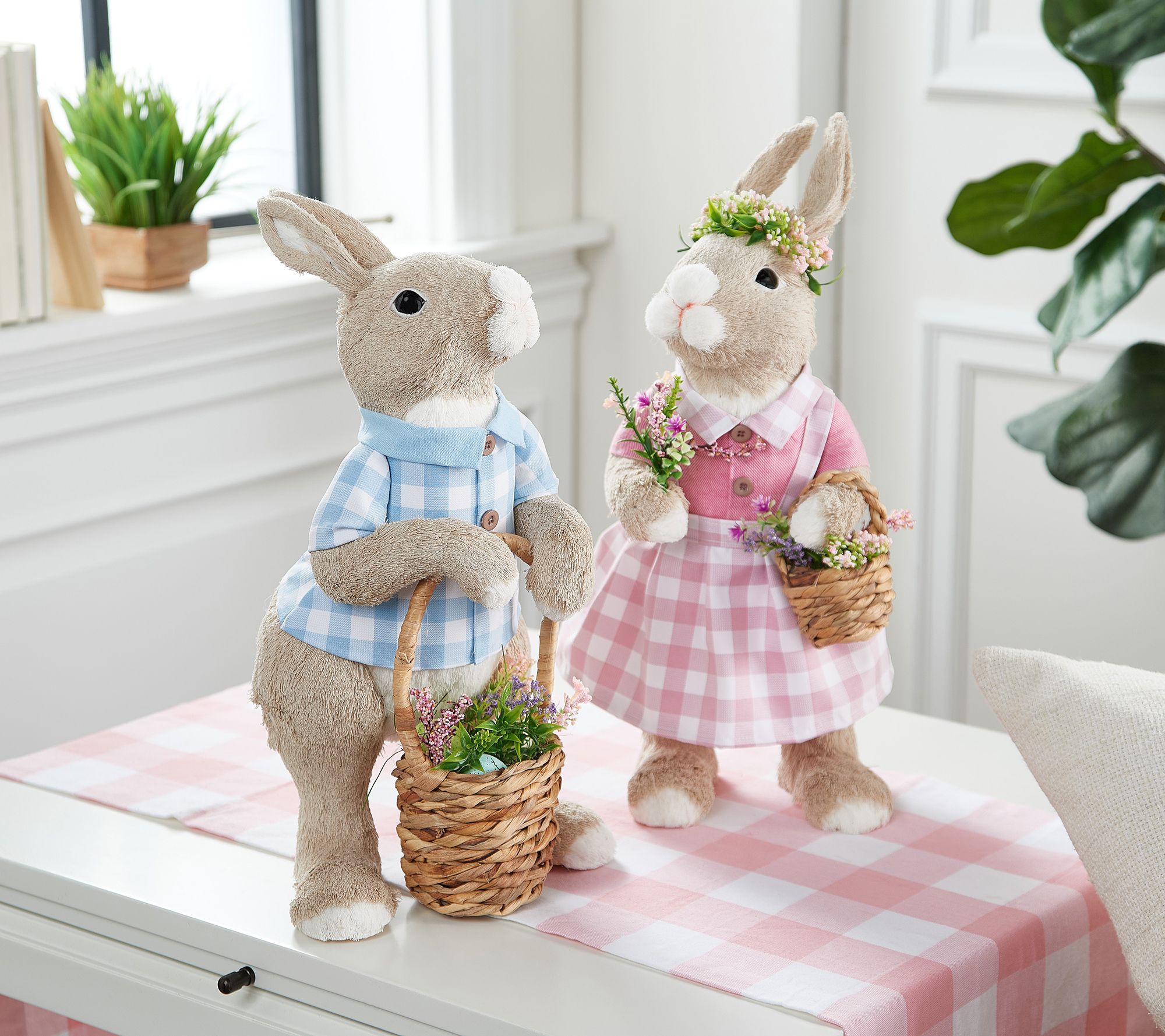 "As Is" 2Piece 17.5" Sisal Bunny Couple with Basket by Valerie
