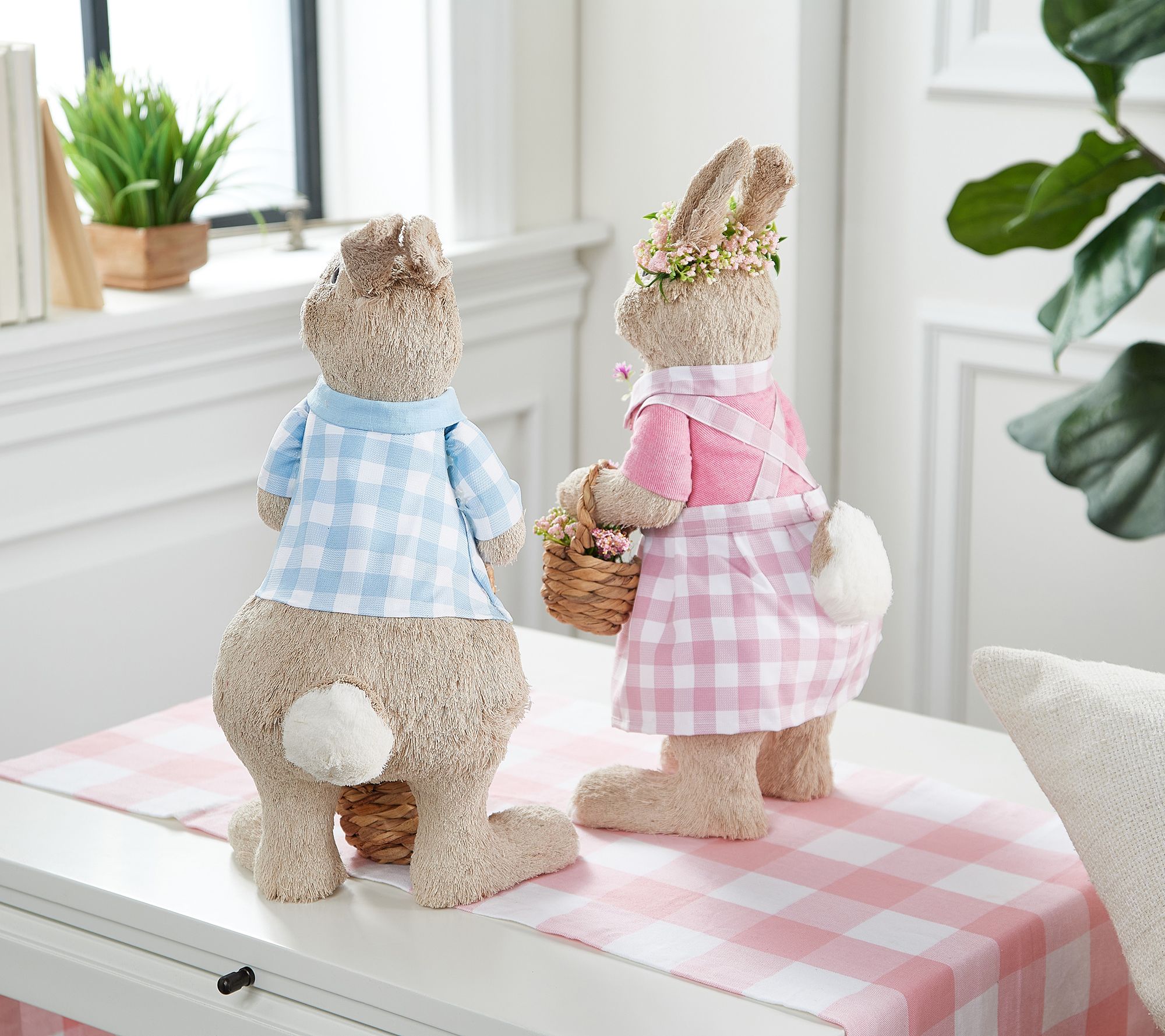 "As Is" 2Piece 17.5" Sisal Bunny Couple with Basket by Valerie