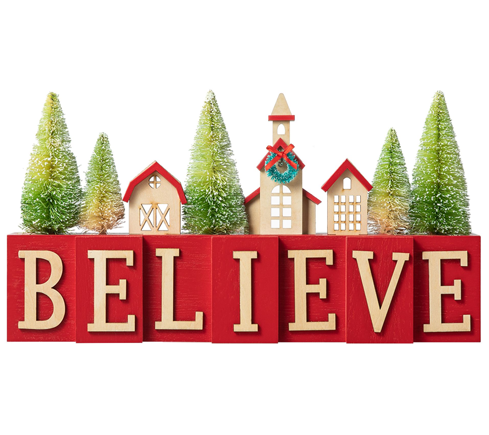 Glitzhome 14" Christmas Wooden House W Brush Tr ees Table Deco