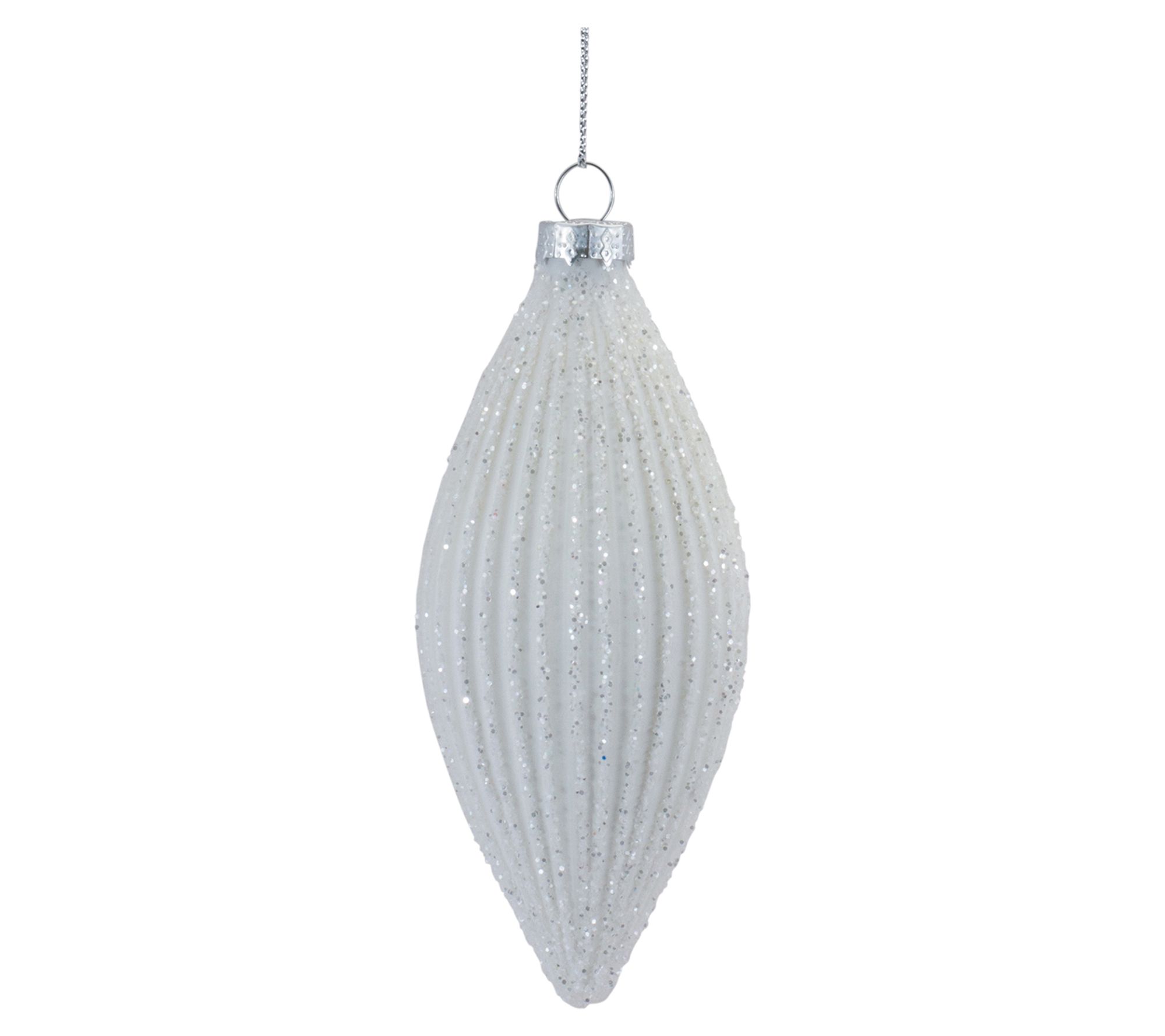Melrose Glitter Ribbed Glass Ornament (Set of 12) - QVC.com