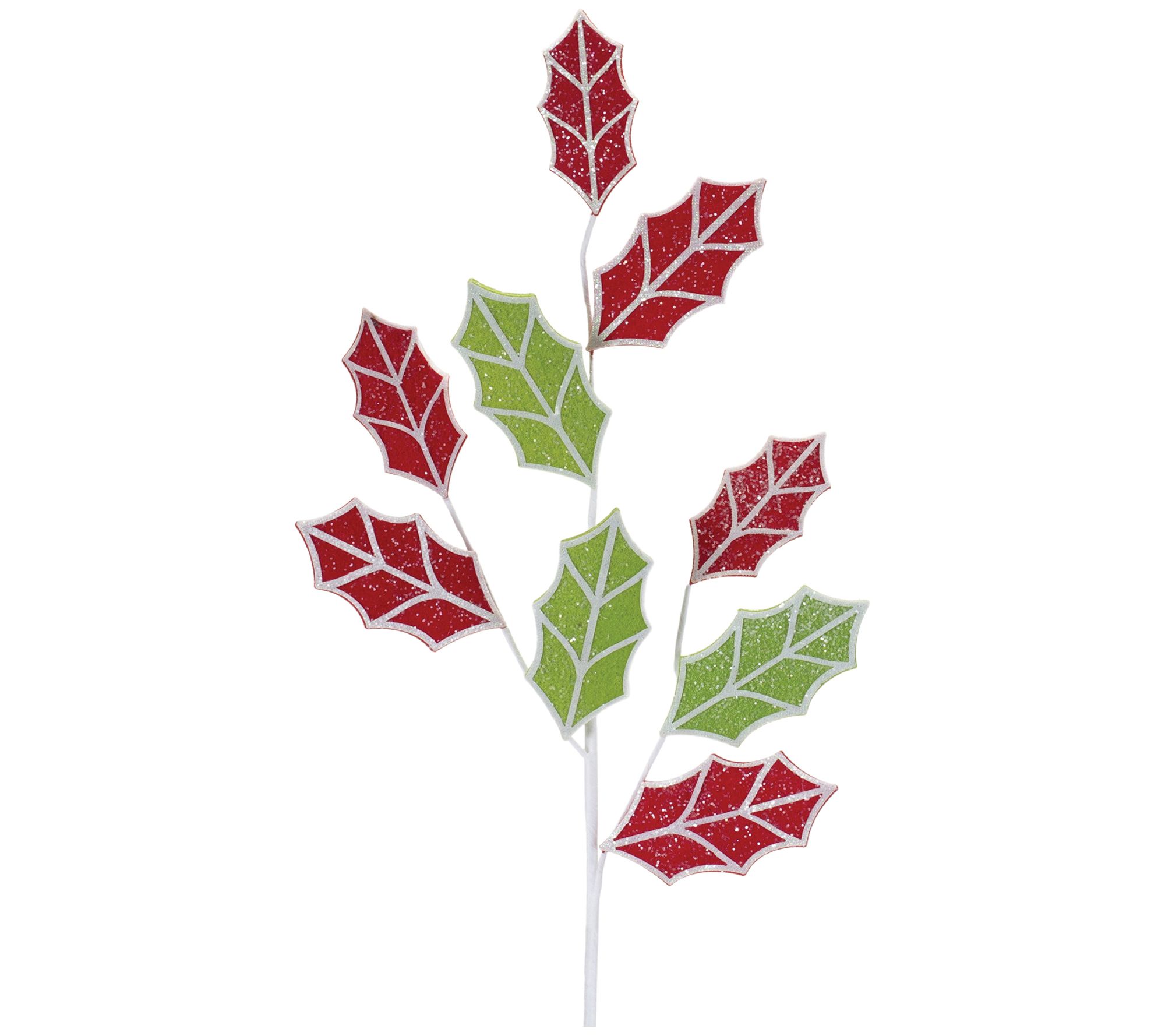 Melrose Glittered Fabric Holly Spray (Set of 6)