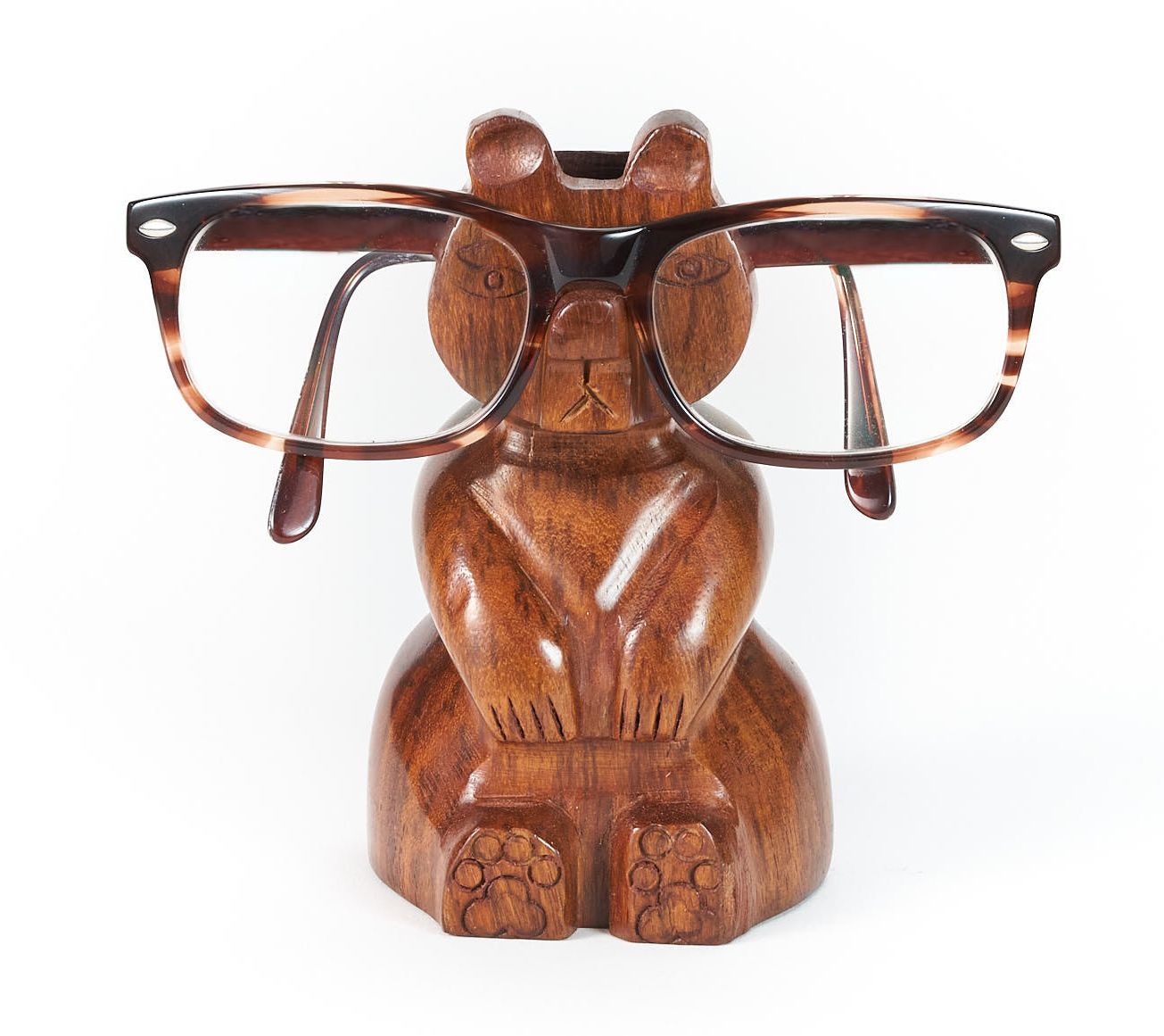Hand-Carved Sheesham Wood Sparrow Eyeglass Holder