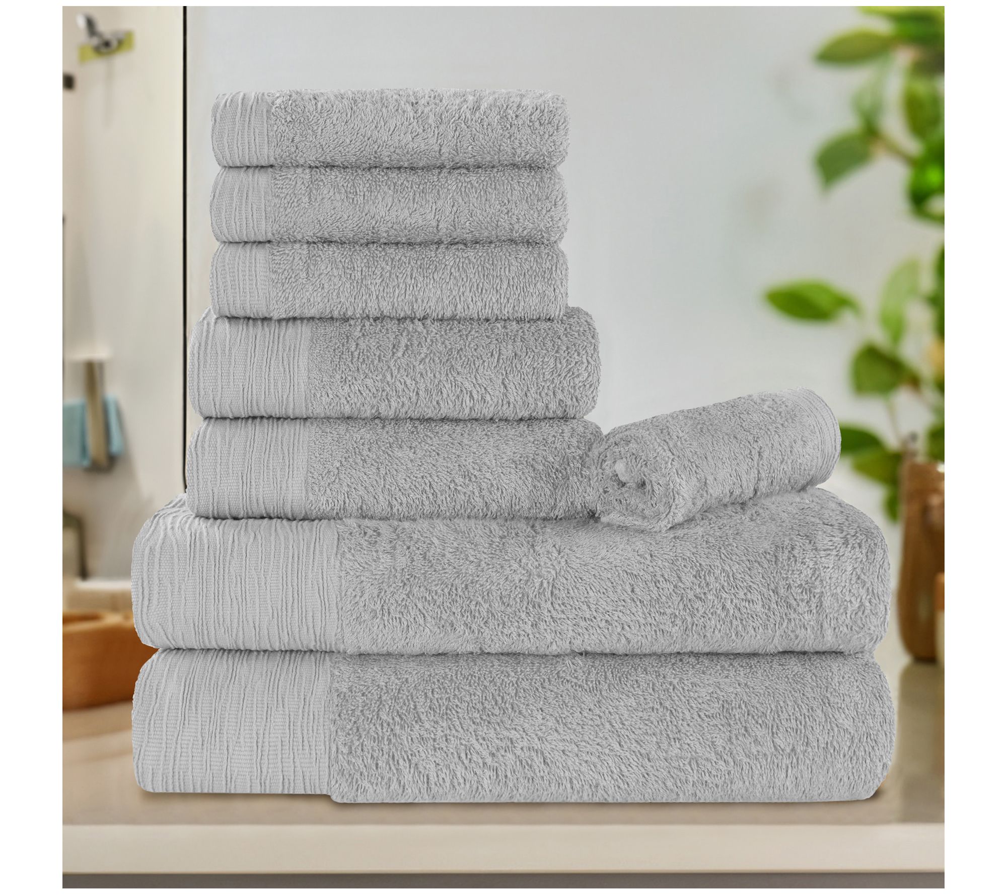 Superior Rayon made from Bamboo Solid 8-PieceTowel Set