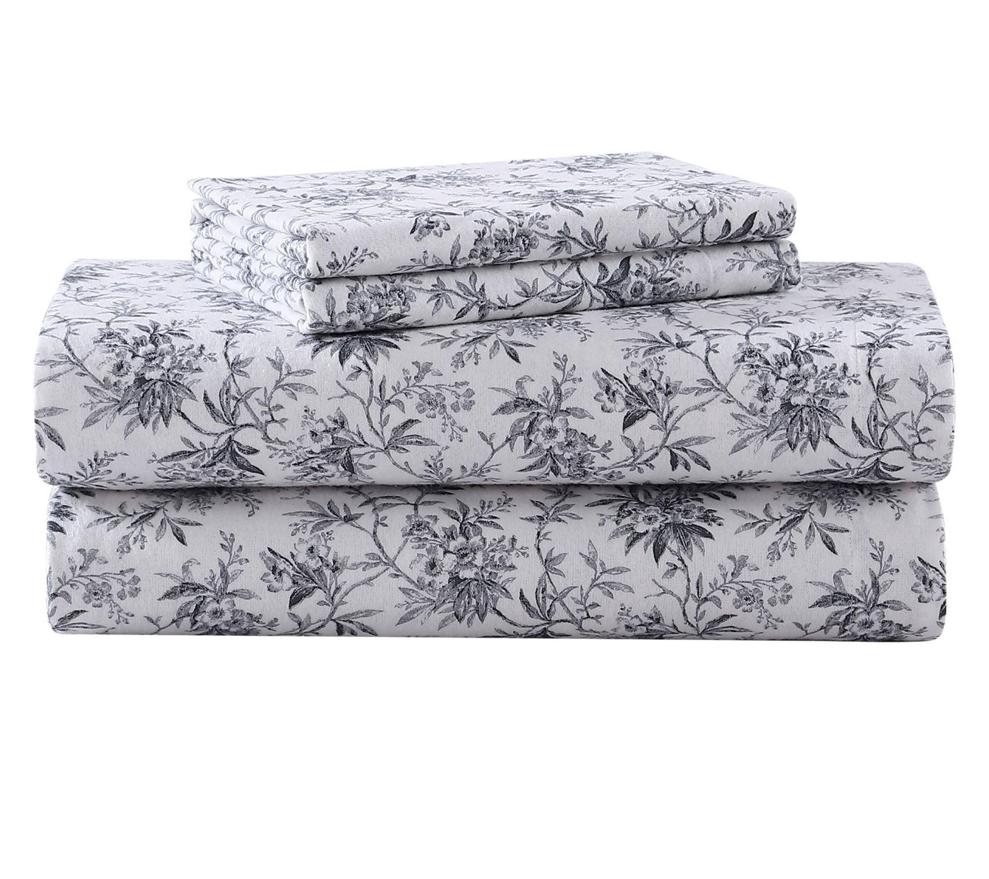 Laura Ashley Faye Black Toile King Flannel Sheet Set