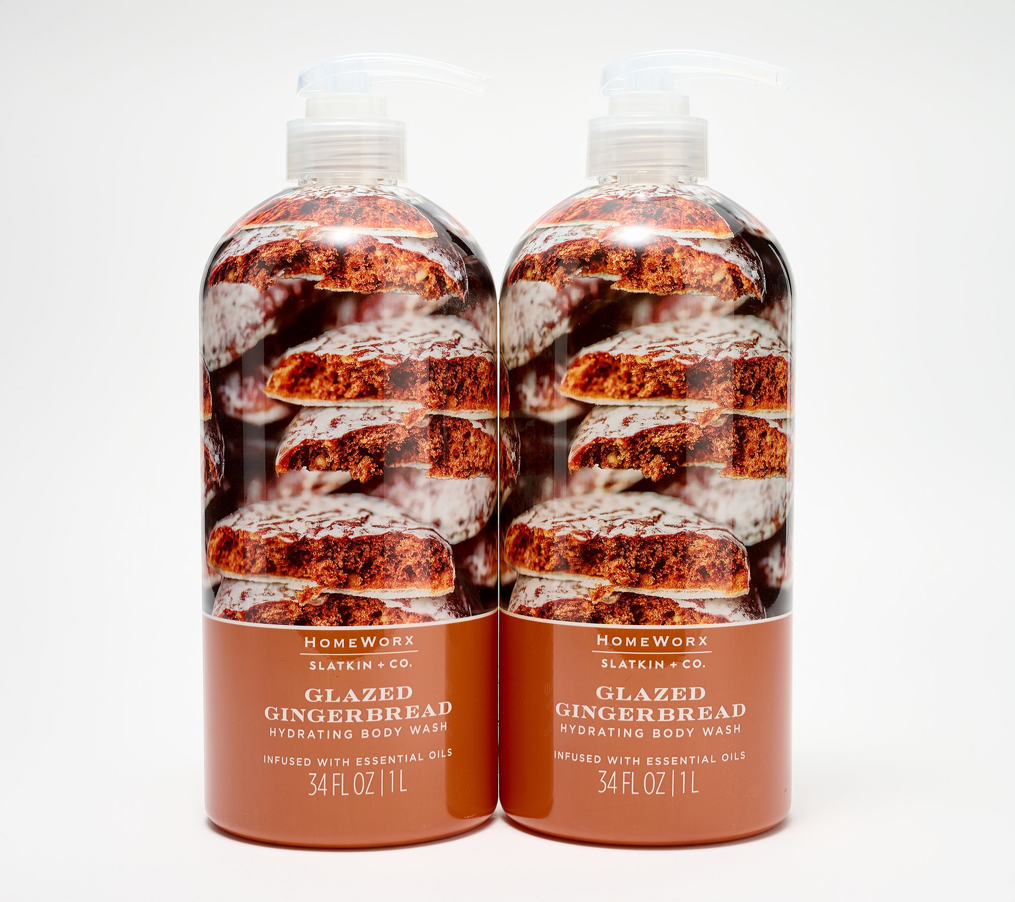 HomeWorx by Slatkin + Co. S/2 34oz Glazed Gingerbread Body Wash