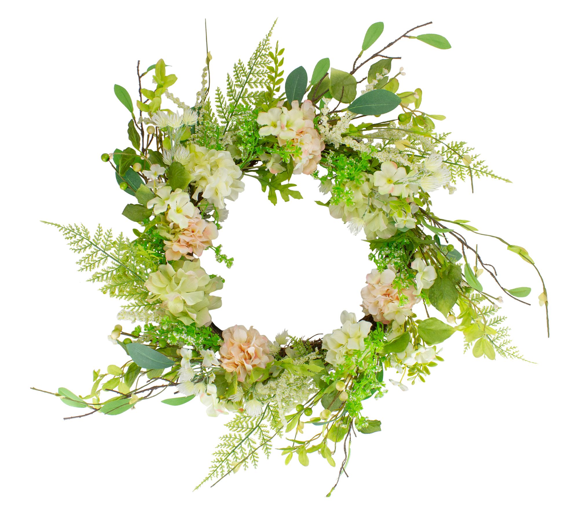 Northlight Hydrangea and Fern Spring Floral Berry Wreath-  28"