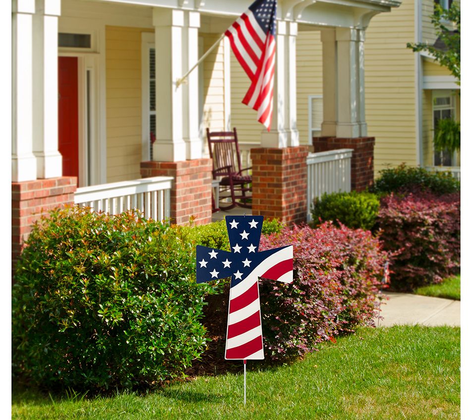 Glitzhome 32" Patriotic Americana Reversible Garden Stake