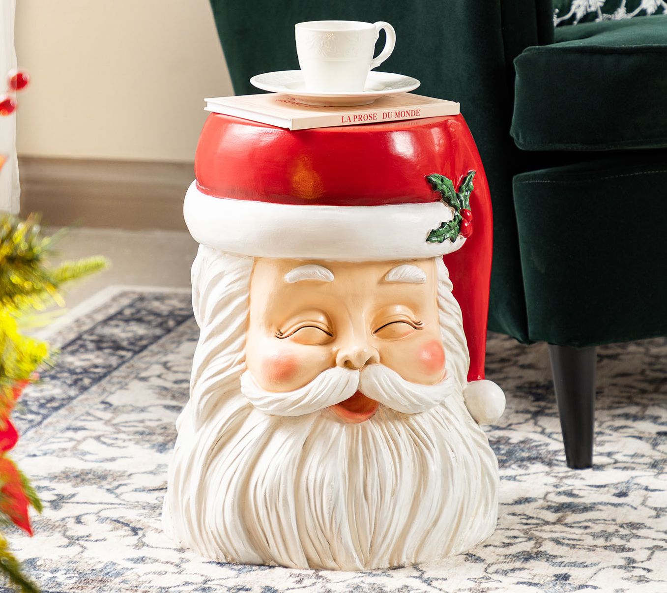 Glitzhome 16" Christmas Santa Stool or Accent T able