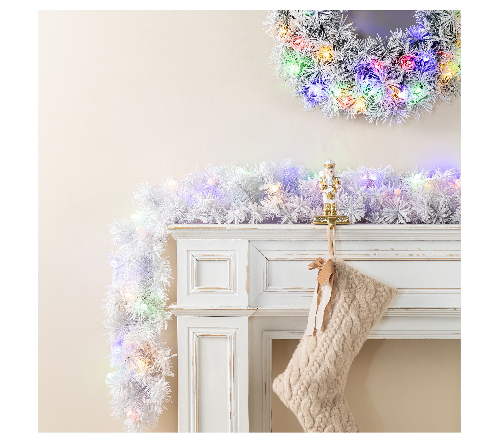 Glitzhome 6ft Pre-Lit Snow Flocked Pine Christmas Garlands S/2