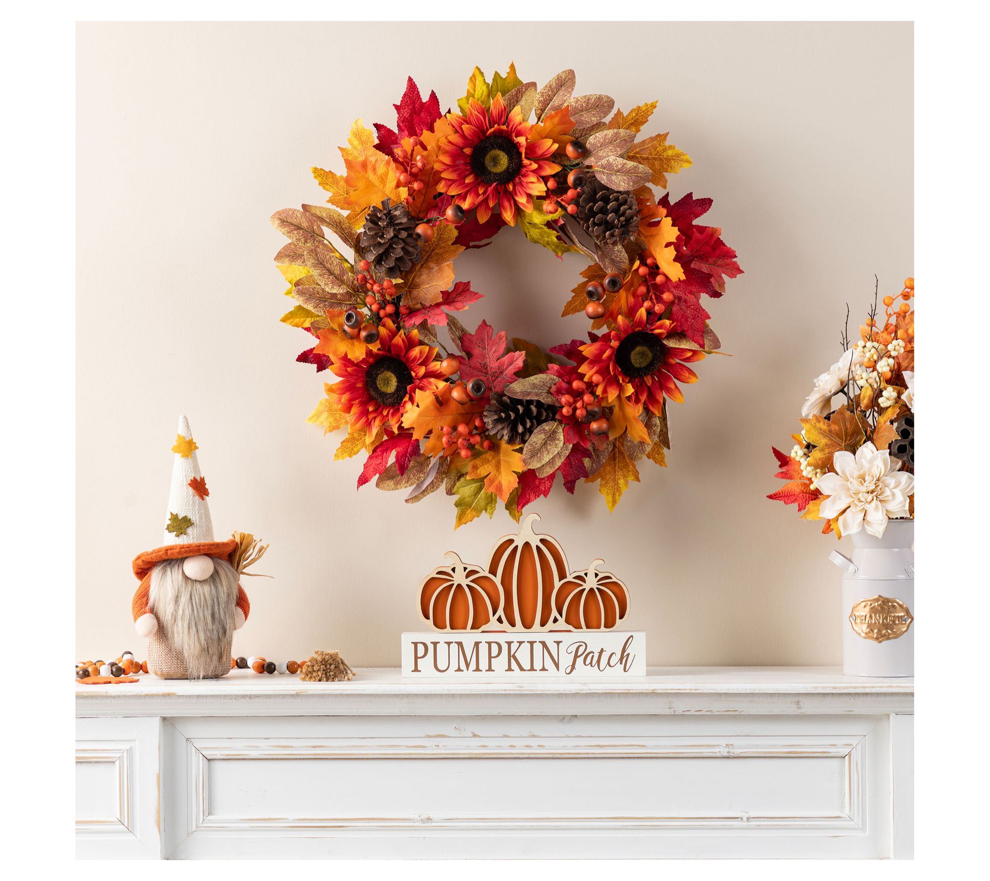 Glitzhome 24"D Fall Harvest Sunflower, Pinecone& Berry Wreath