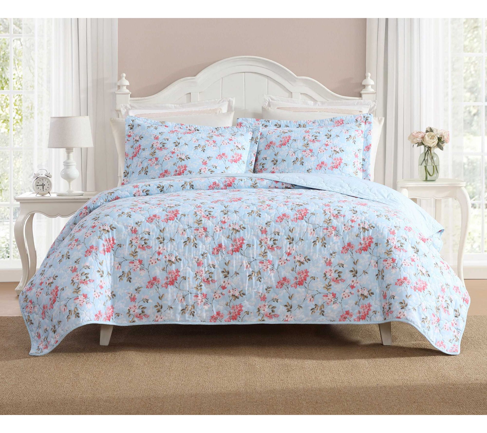Laura Ashley Blissful Dream Blue-Pink Twin Quilt Set