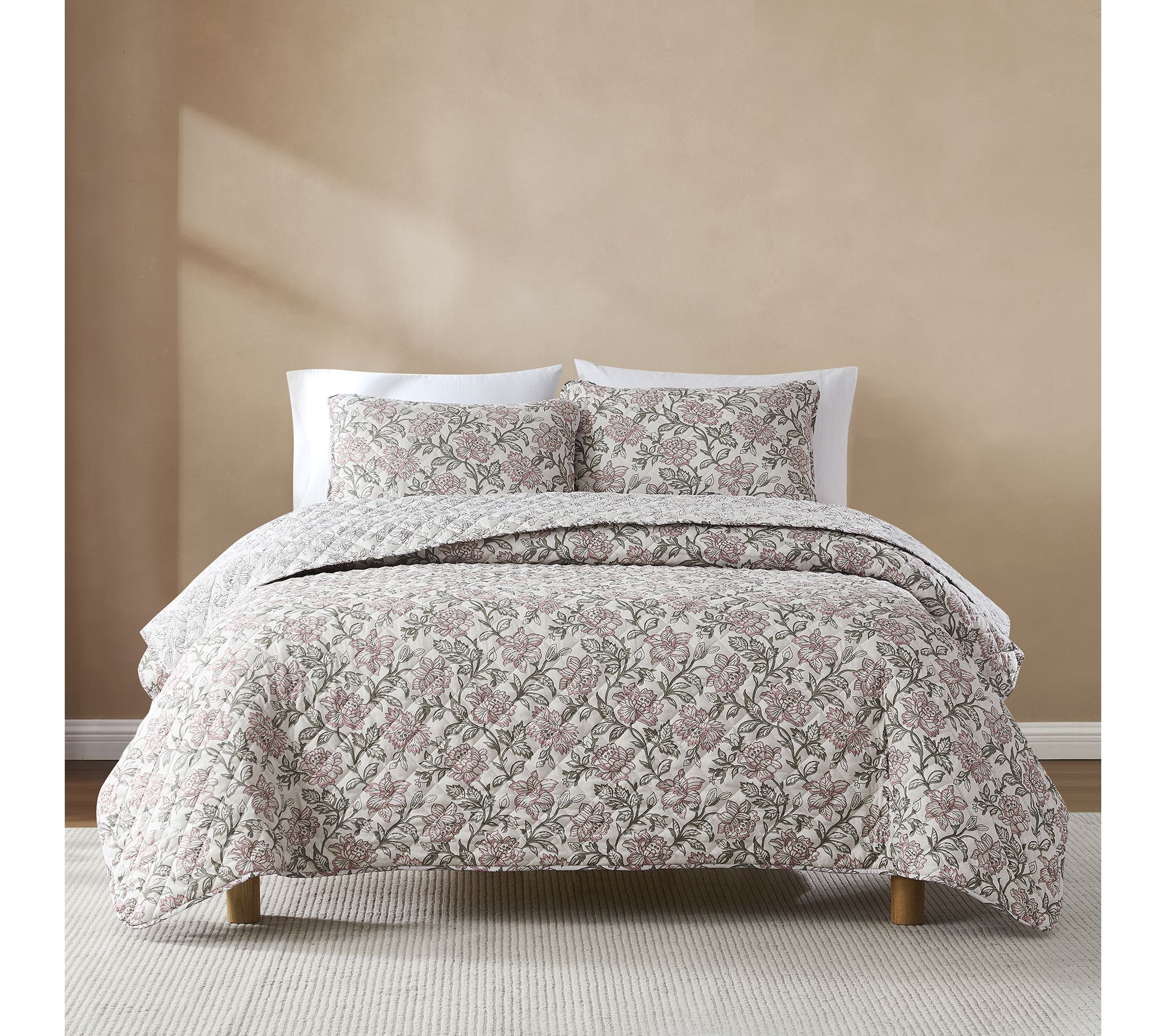 Lush Decor Zara Floral Block Reversible Quilt Set King/Cal K