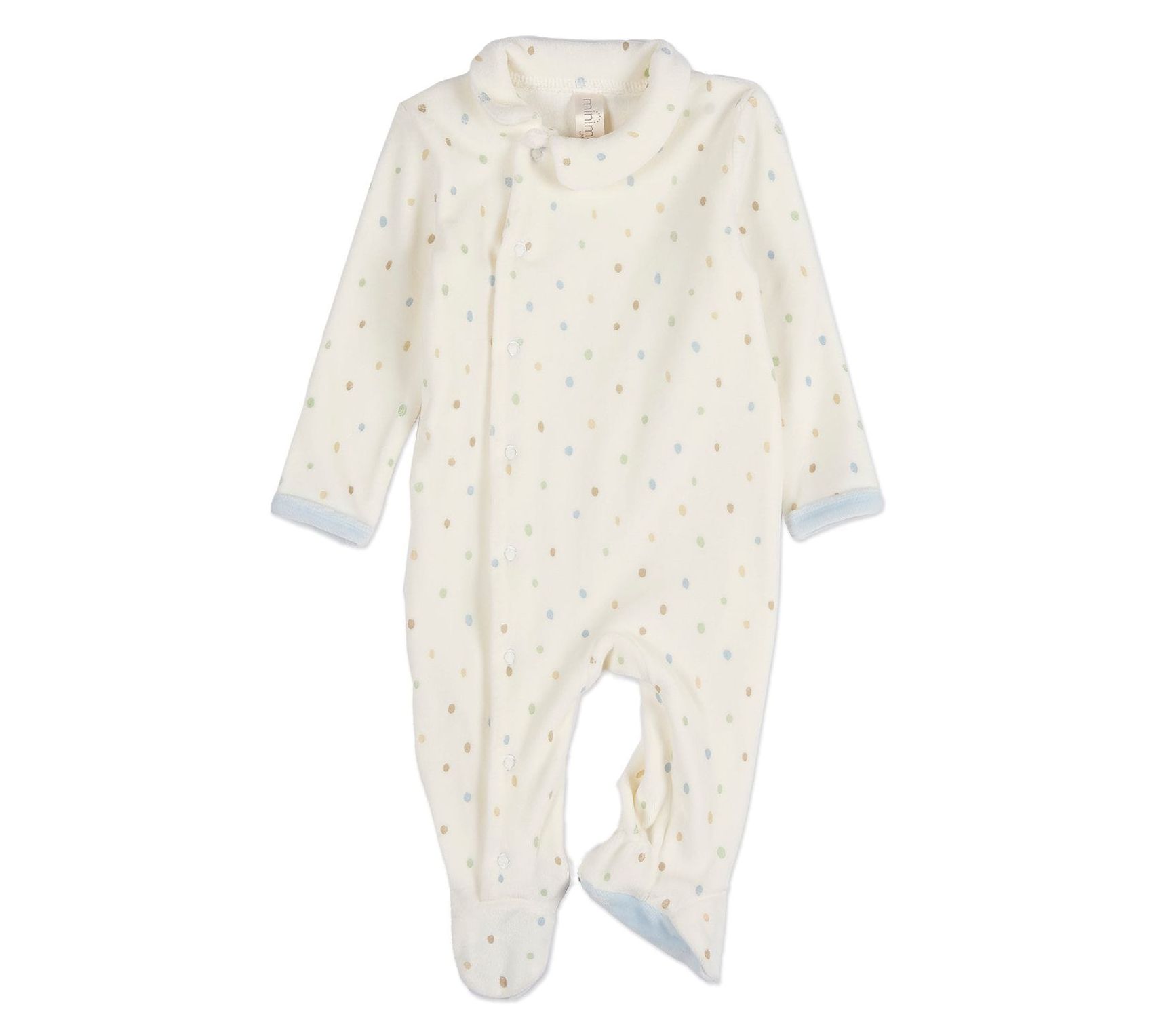 MiniMoi Baby Playful Dots Snap Front Velour Footie