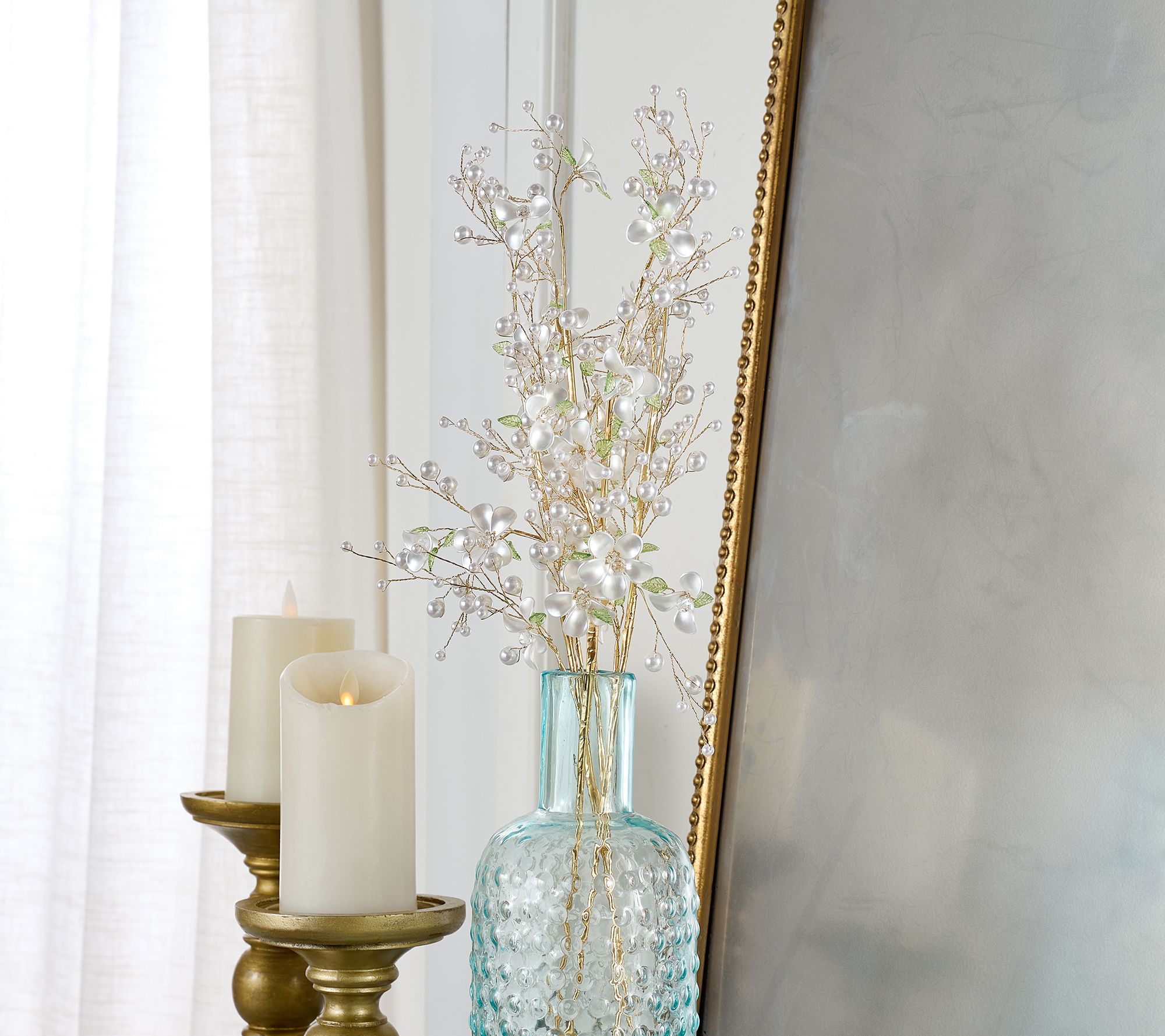 4Pc Pearlized Flower & Bead Stems with Leaves by Valerie