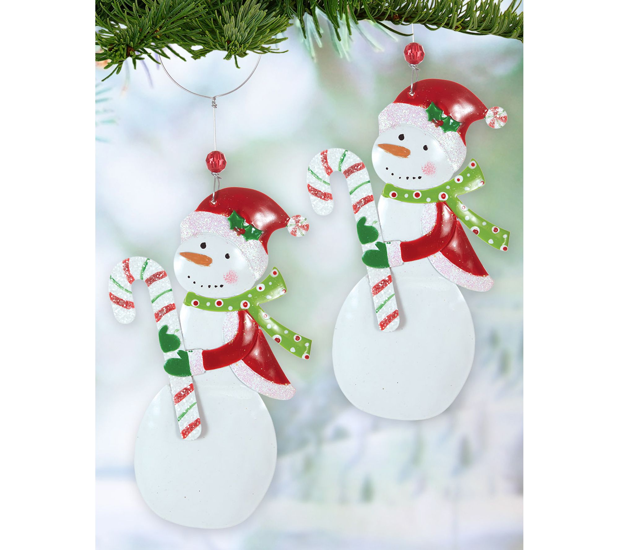 Sunset Vista Designs "Minty" Candy Snowman Ornament Set of 2