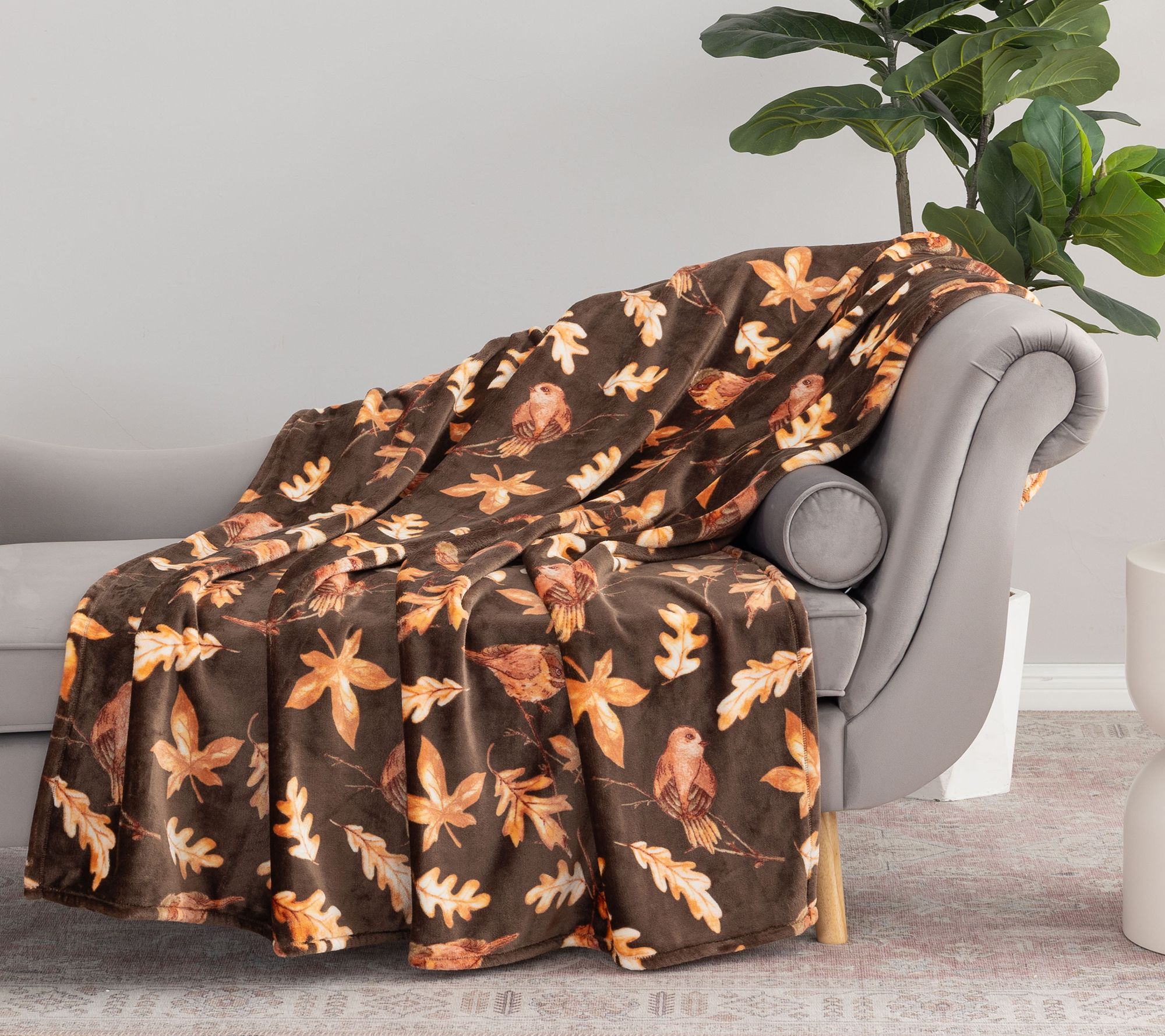 "As Is" Berkshire 60x70 Printed Plush Bird Throw