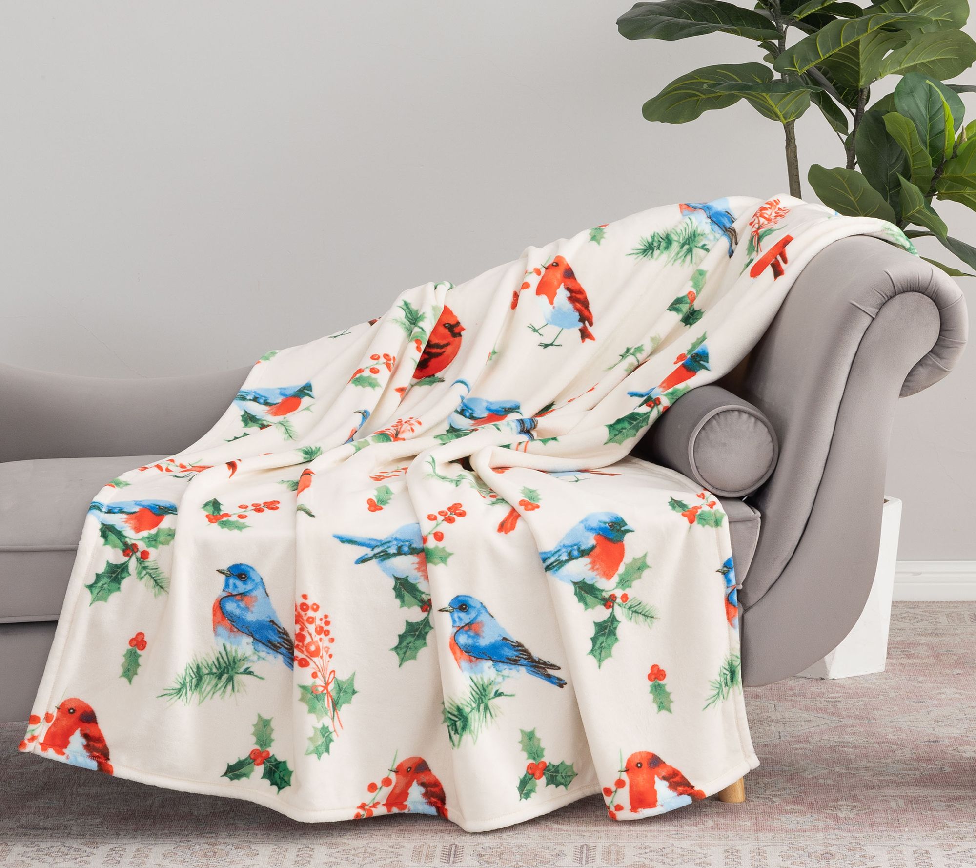 "As Is" Berkshire 60x70 Printed Plush Bird Throw