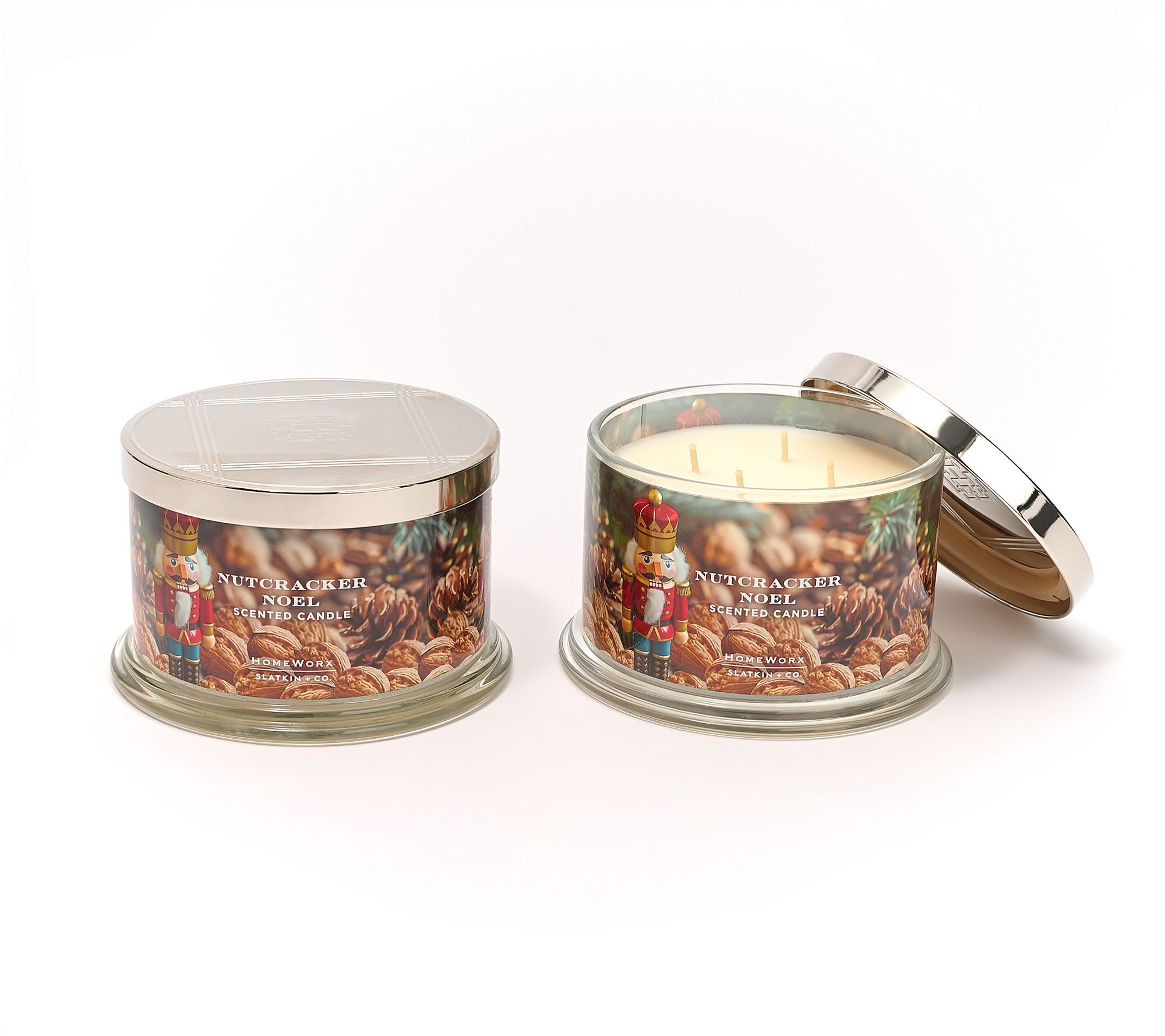 HomeWorx by Slatkin + Co. S/2 18oz Nutcracker Noel Candles - QVC.com